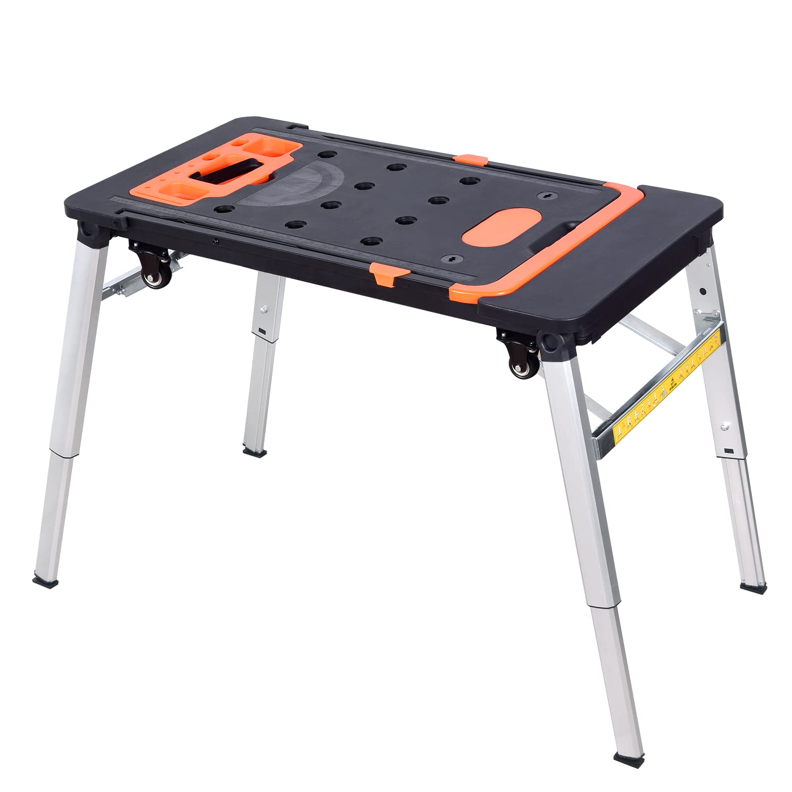 LEADALLWAY 7-in-1 Folding Portable Workbench - Heavy Duty Work Table with 4 Wheels, Multi-Functional as Scaffold, Platform, Sawhorse, Car Creeper & Hand Truck - Perfect for DIY Projects, Home Repairs, Garage & Workshop Use (Black)