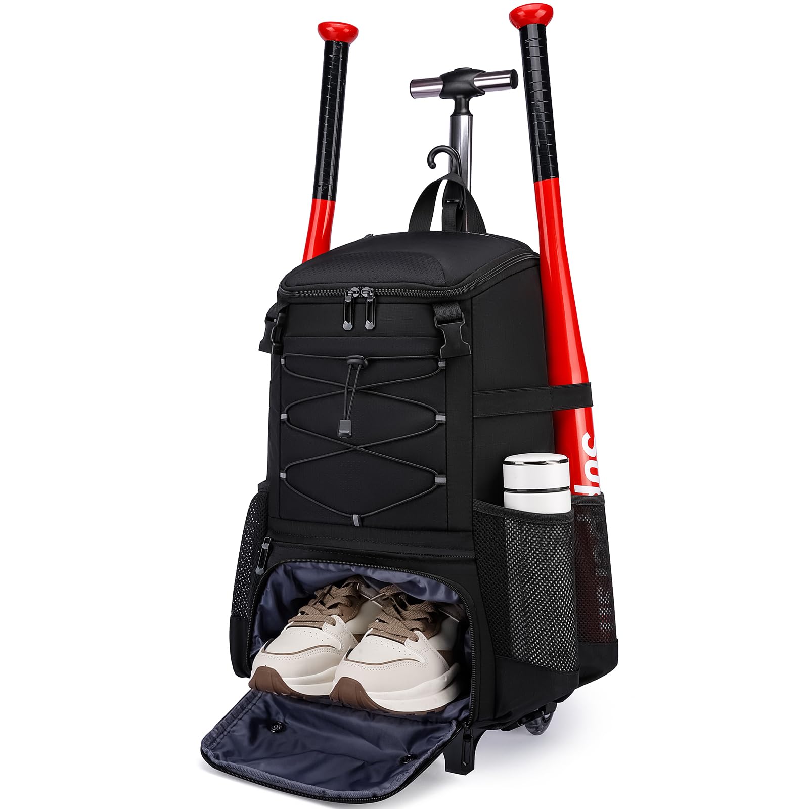 Best Youth & Adult Softball Baseball Rolling Bat Bag - Lightweight Wheeled Equipment Backpack with Shoe Compartment & Fence Hook for T-Ball & Helmet - Perfect for Games, Practice & Travel