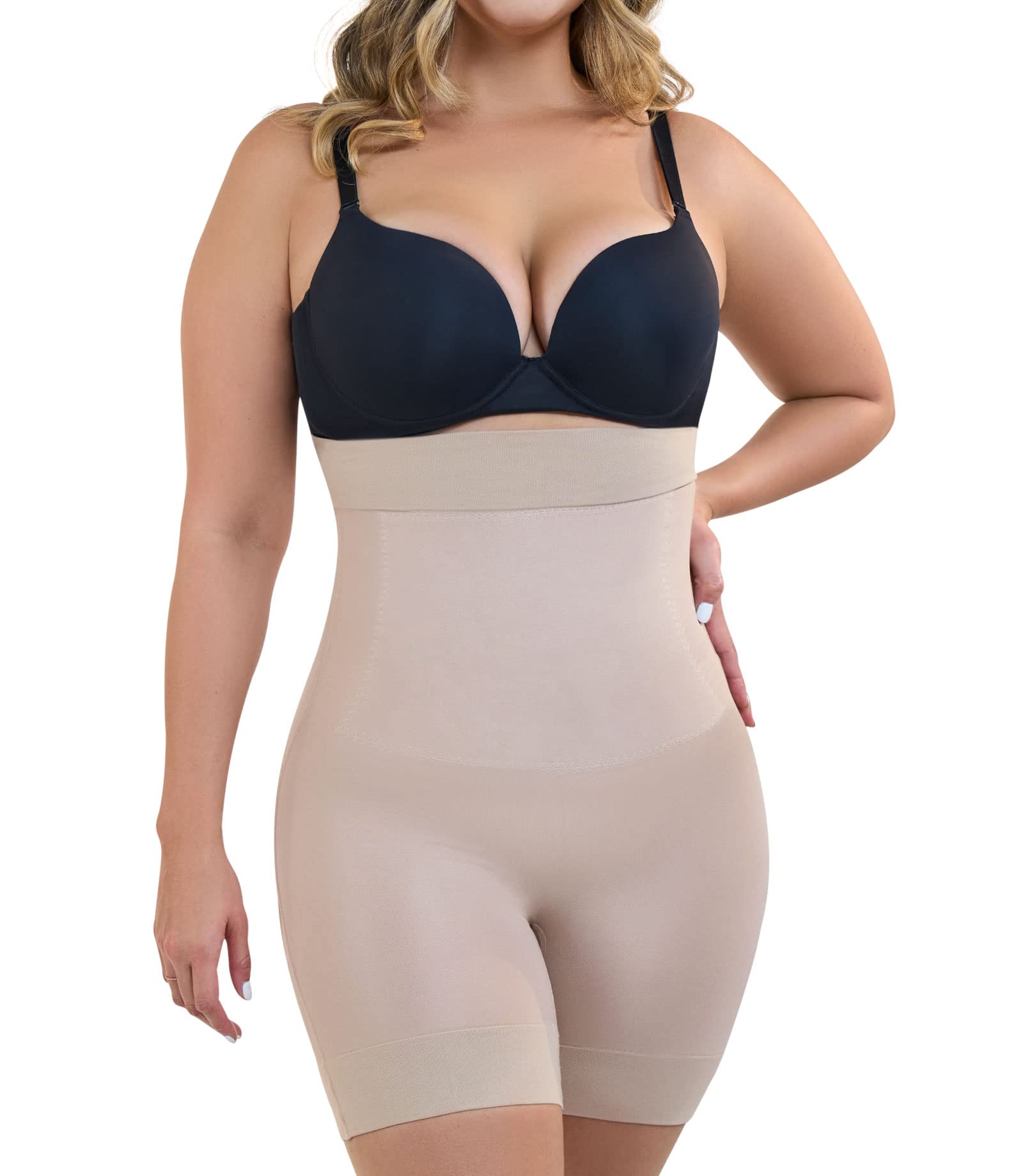 CURVEEZ High Waisted Shapewear Shorts for Women - Tummy Control & Thigh Slimming Body Shaper - Perfect for Everyday Wear, Workouts, and Special Occasions