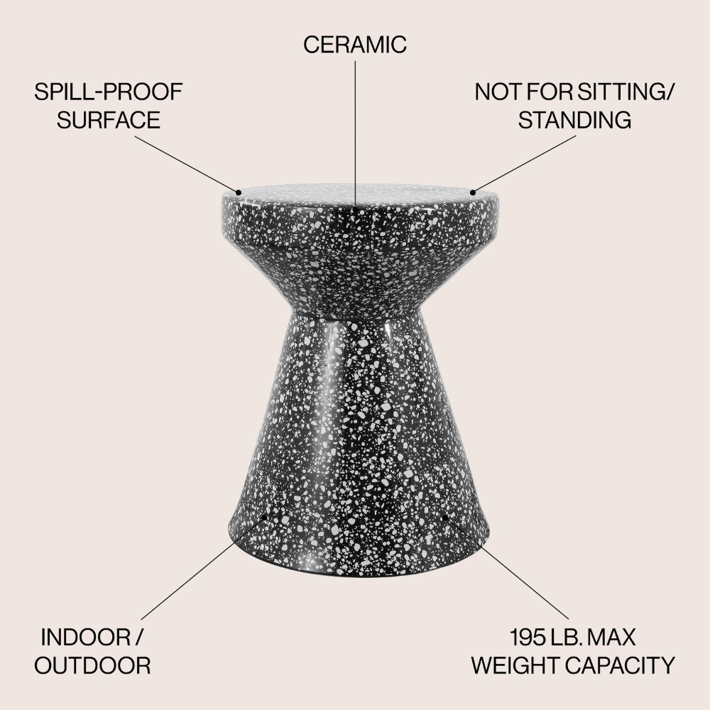 Xenia 17.75 Inch Modern Bohemian Terrazzo Drum Accent Table - Indoor/Outdoor Side Table for Patio, Living Room & Bedroom Decor