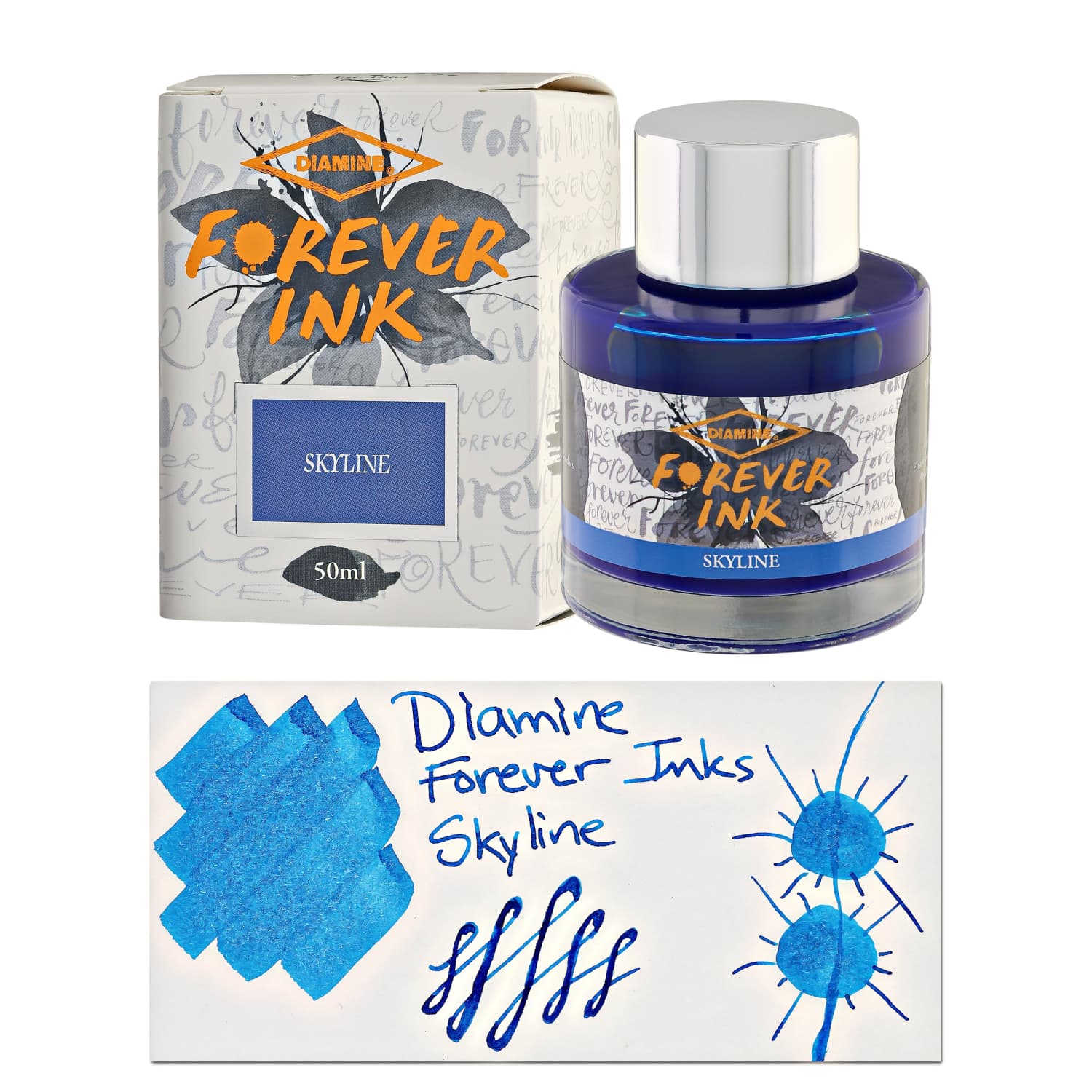 Diamine Forever Ink Bottle - Skyline Blue Fountain Pen Ink, 50ml - Perfect for Calligraphy, Journaling & Artistic Writing