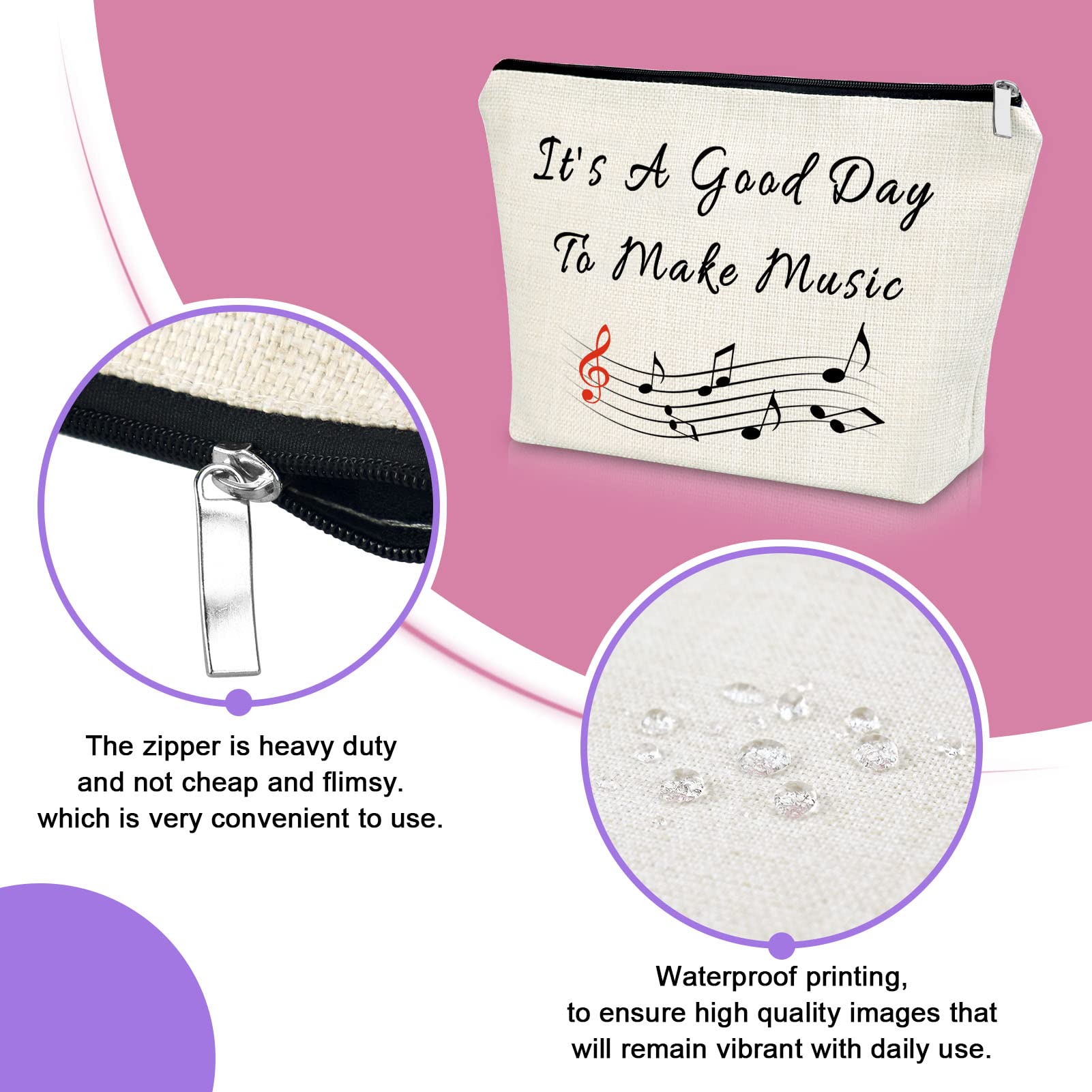 Music Teacher Gift Makeup Bag - Cute Cosmetic Organizer Travel Pouch for Women - Perfect for Music Lovers, Teacher Appreciation, Christmas, Retirement & Birthday Presents - Great for School, Concerts & Travel