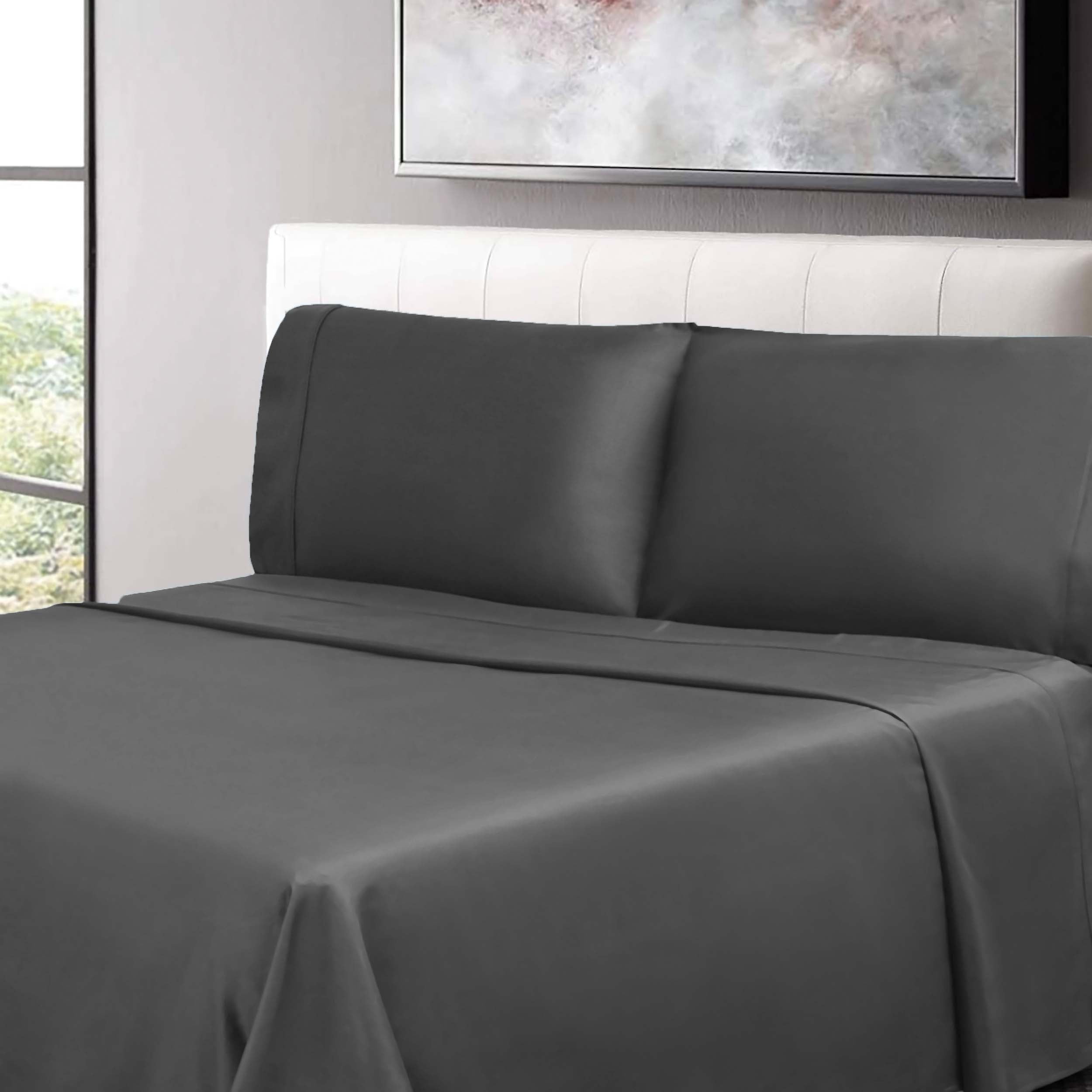 300 Thread Count Cotton Percale Solid Deep Pocket Bed Sheet Set - Queen Size, Soft & Breathable for Comfortable Sleep - Perfect for Master Bedroom, Guest Room & Vacation Homes