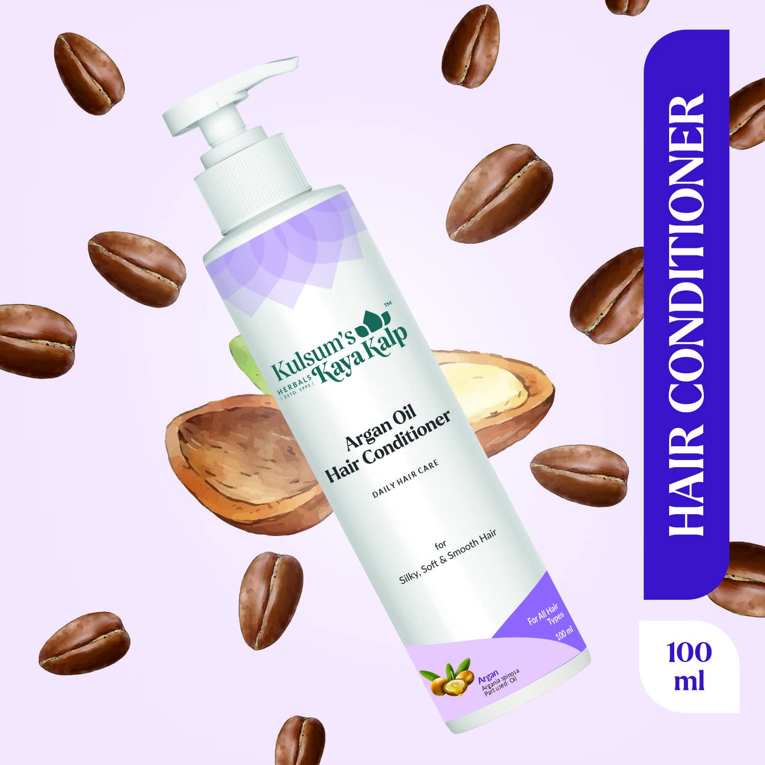 Kulsum's Kaya Kalp Herbals Argan Oil Hair Conditioner - 100ml | Silky, Soft & Smooth Hair Treatment for Men & Women | Nourishes All Hair Types | Perfect for Daily Use, Dry Hair Care & Salon-Quality Results at Home