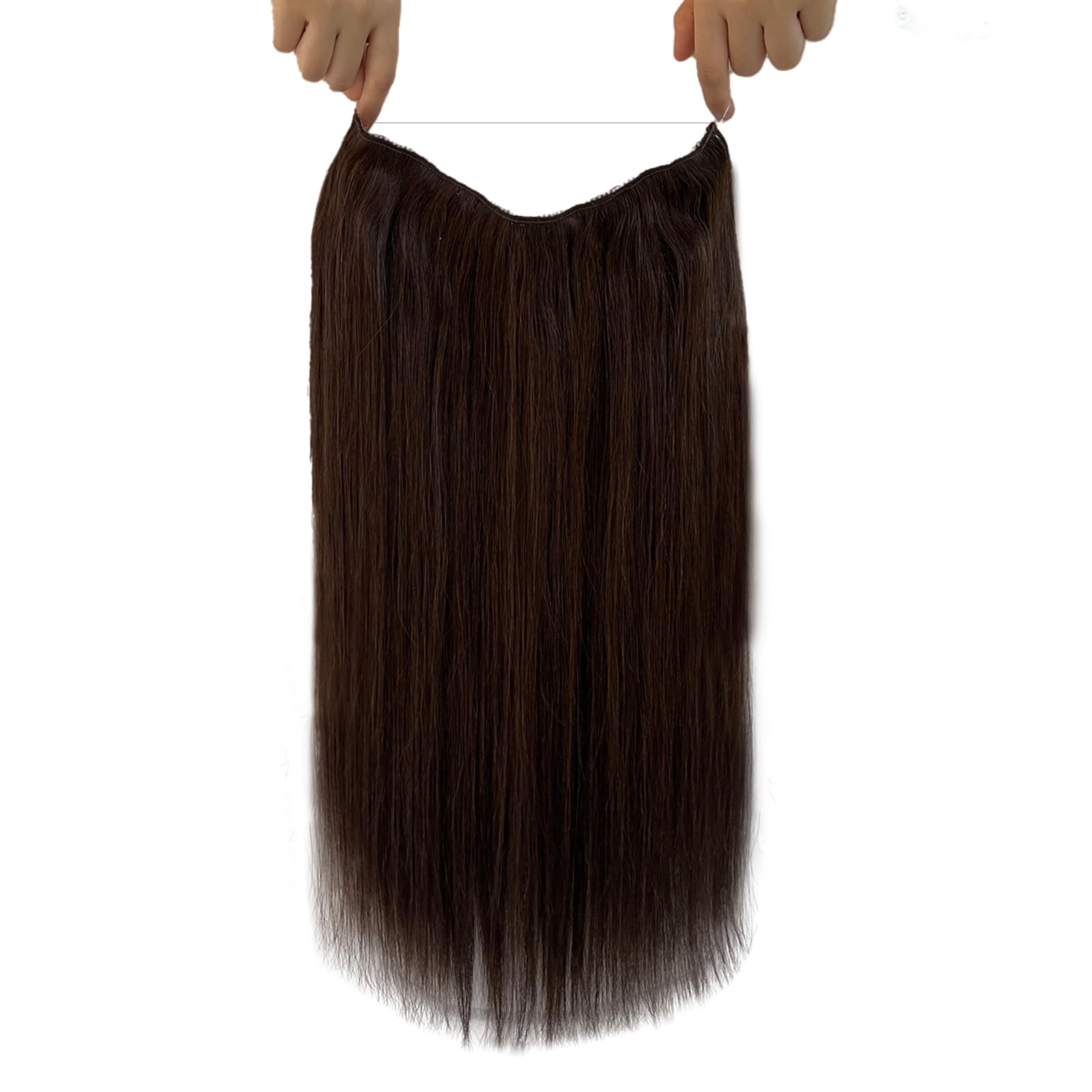 Premium 22 Inch Dark Brown Human Hair Extensions with Invisible Wire - 100g Real Human Hair Halo for Women | Perfect for Parties, Weddings & Everyday Styling