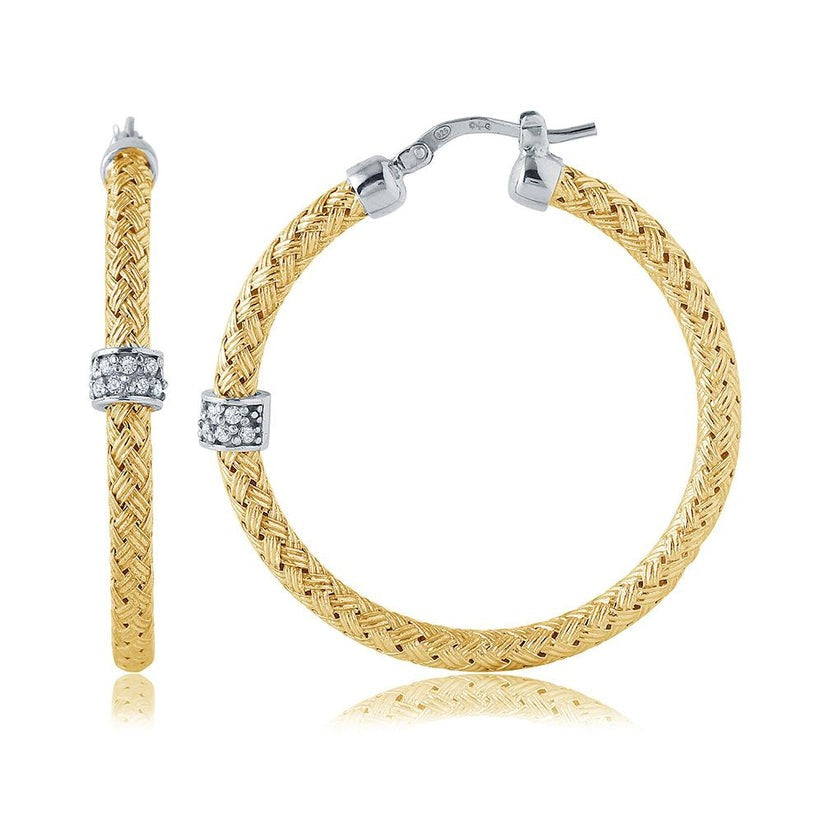 CZ Gold Plated 3mm Mesh Hoop Earrings 35mm - Elegant Dangle Earrings for Women, Perfect for Parties, Weddings & Everyday Wear