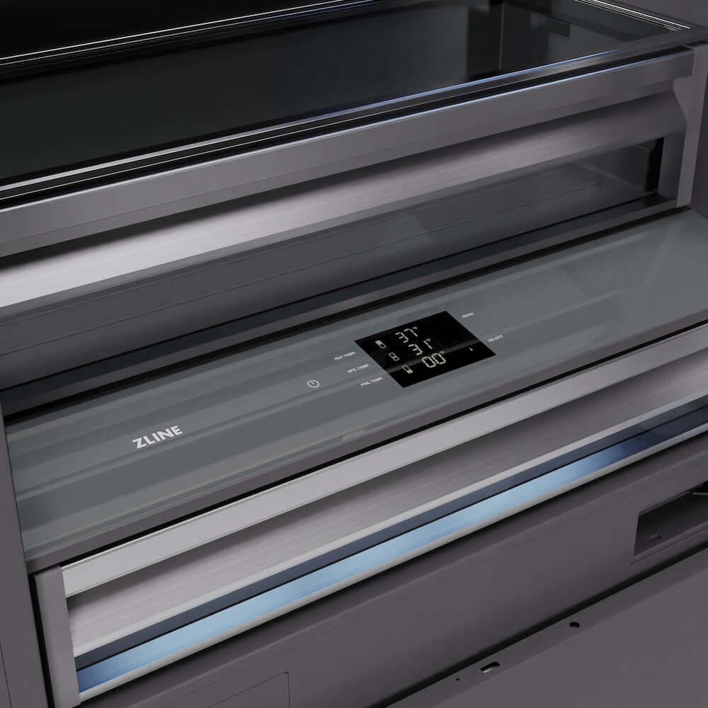 ZLINE Autograph Edition 36 Inch 19.8 cu ft Built-In Bottom Freezer Refrigerator - Panel Ready, Water Dispenser & Ice Maker, Graphite Gray Interior with Polished Gold Accents (GRBITZ 36 G) - Perfect for Modern Kitchens and Luxury Homes