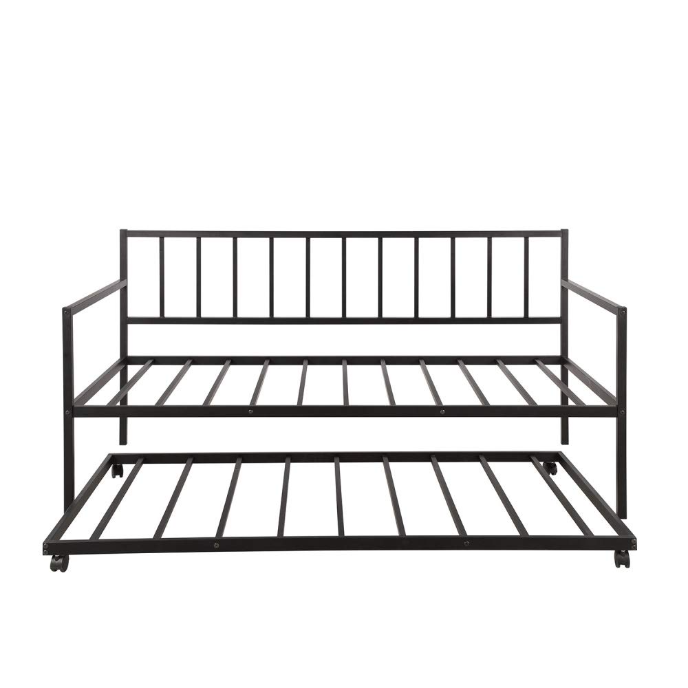 PovKeever Twin Daybed with Trundle - Multifunctional Metal Lounge Daybed Frame for Living Room, Guest Room & Small Spaces - Perfect for Sleepovers, Relaxing & Extra Seating