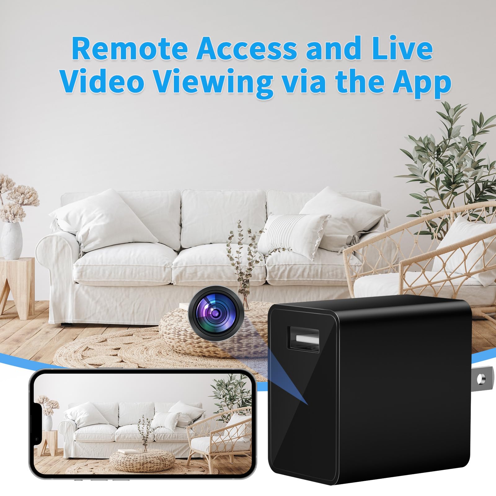 HiSpyCam Hidden Camera Charger - Full HD 1080P Mini WiFi Spy Camera with Night Vision - Small Wireless Home Security & Nanny Cam for Indoor Monitoring - Perfect for Baby, Elderly Care and Home Surveillance