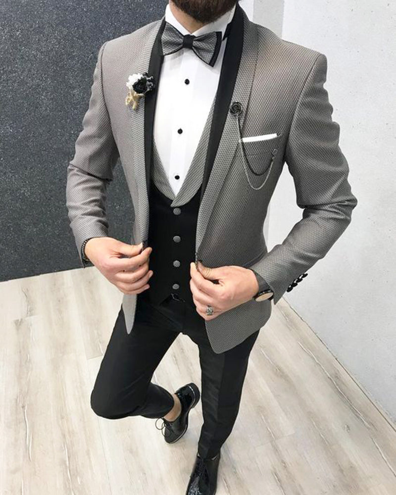Gray Men's Wedding Tuxedo Suit 3-Piece Slim Fit Dinner Jacket Prom Suit CB01230 | Formal Attire for Weddings, Proms & Black Tie Events