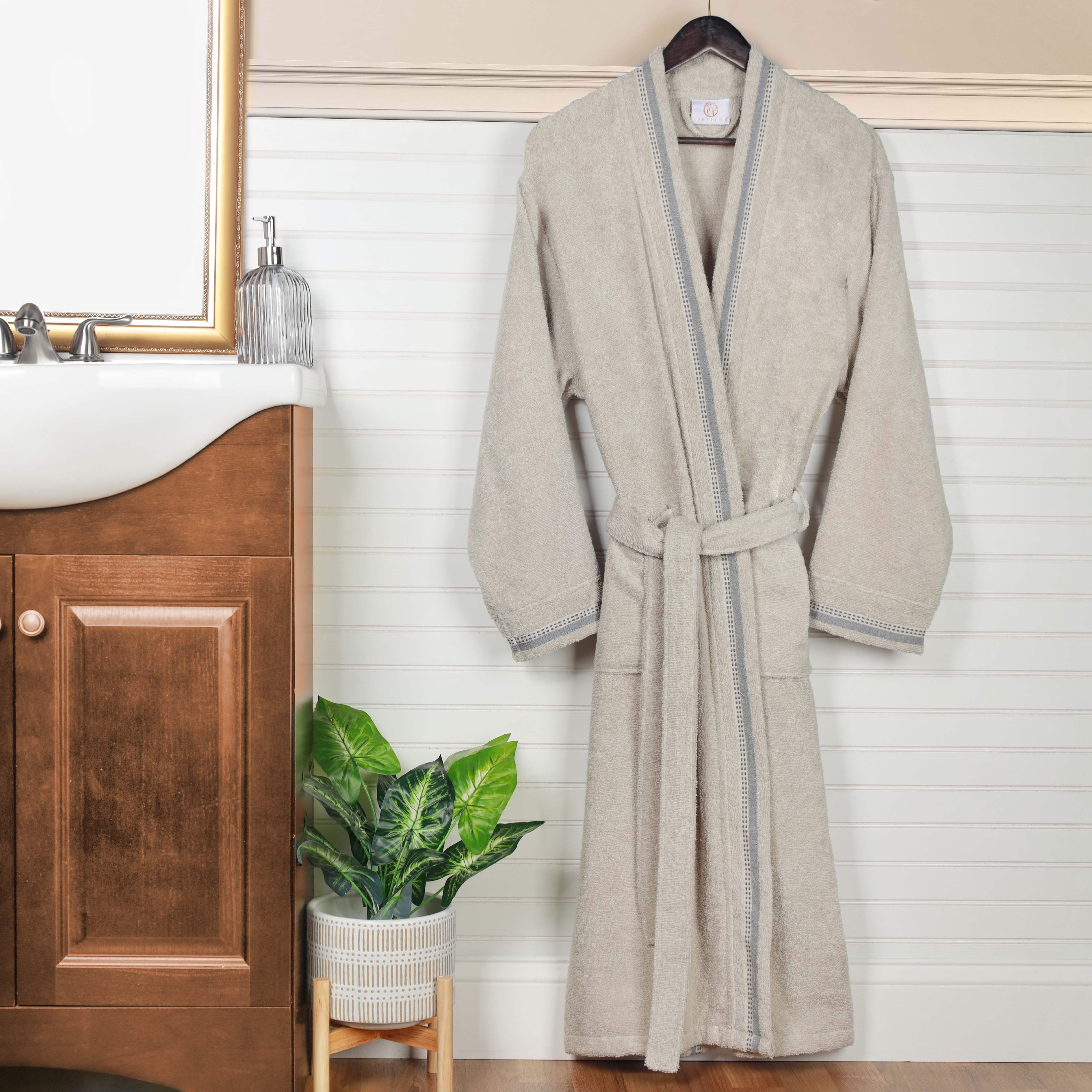 Unisex Cotton Terry Kimono Bathrobe with Embroidery - Soft & Absorbent Bath Robe for Spa, Hotel, Home Relaxation & Gift Giving