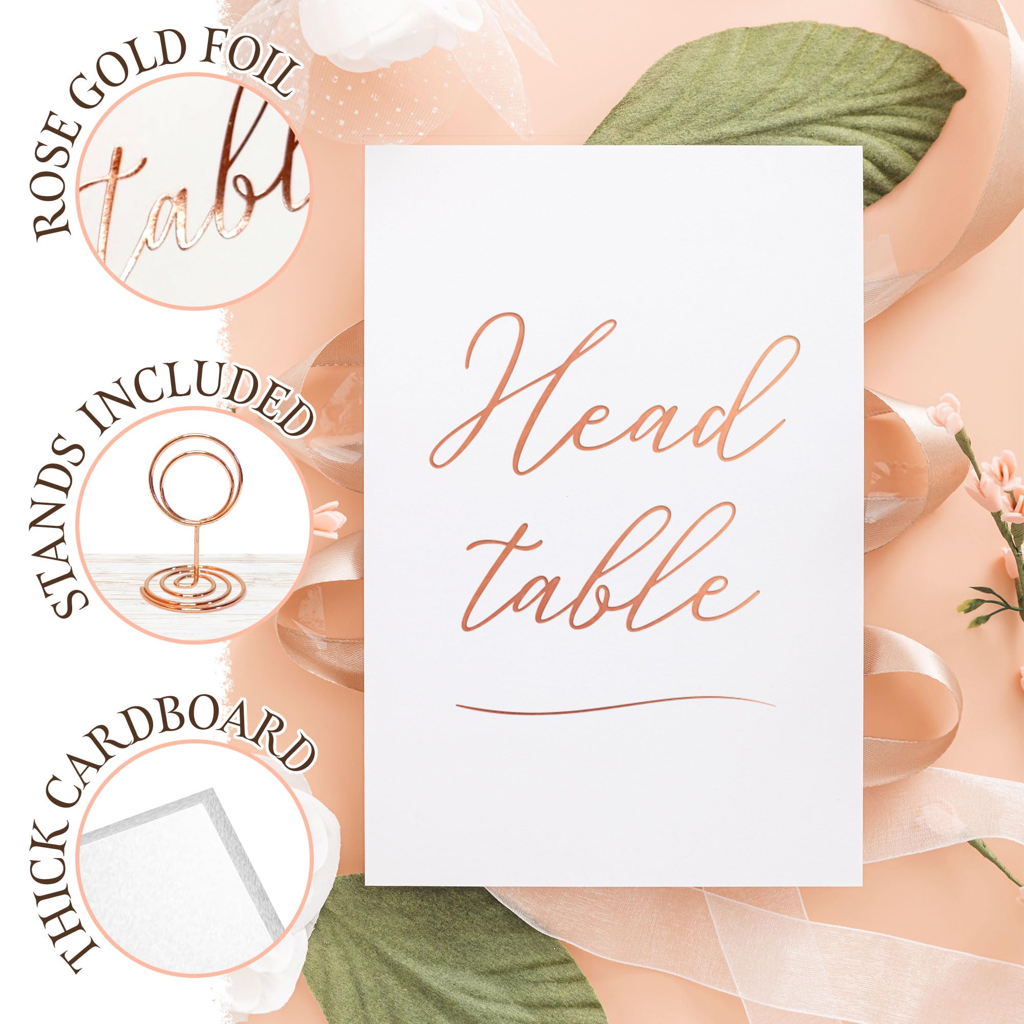 Rose Gold Table Numbers - 30 Piece Wedding Table Number Set with Stands for Anniversary, Birthday, Bridal Shower & Baby Shower Decorations - Perfect for Wedding Reception, Banquet and Special Event Decor
