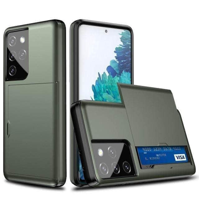 Dual Layer Slide Card Slot Samsung Galaxy Protective Hard Case - Slim & Durable Phone Cover with RFID Blocking for Credit Cards - Perfect for Travel, Work, and Everyday Use