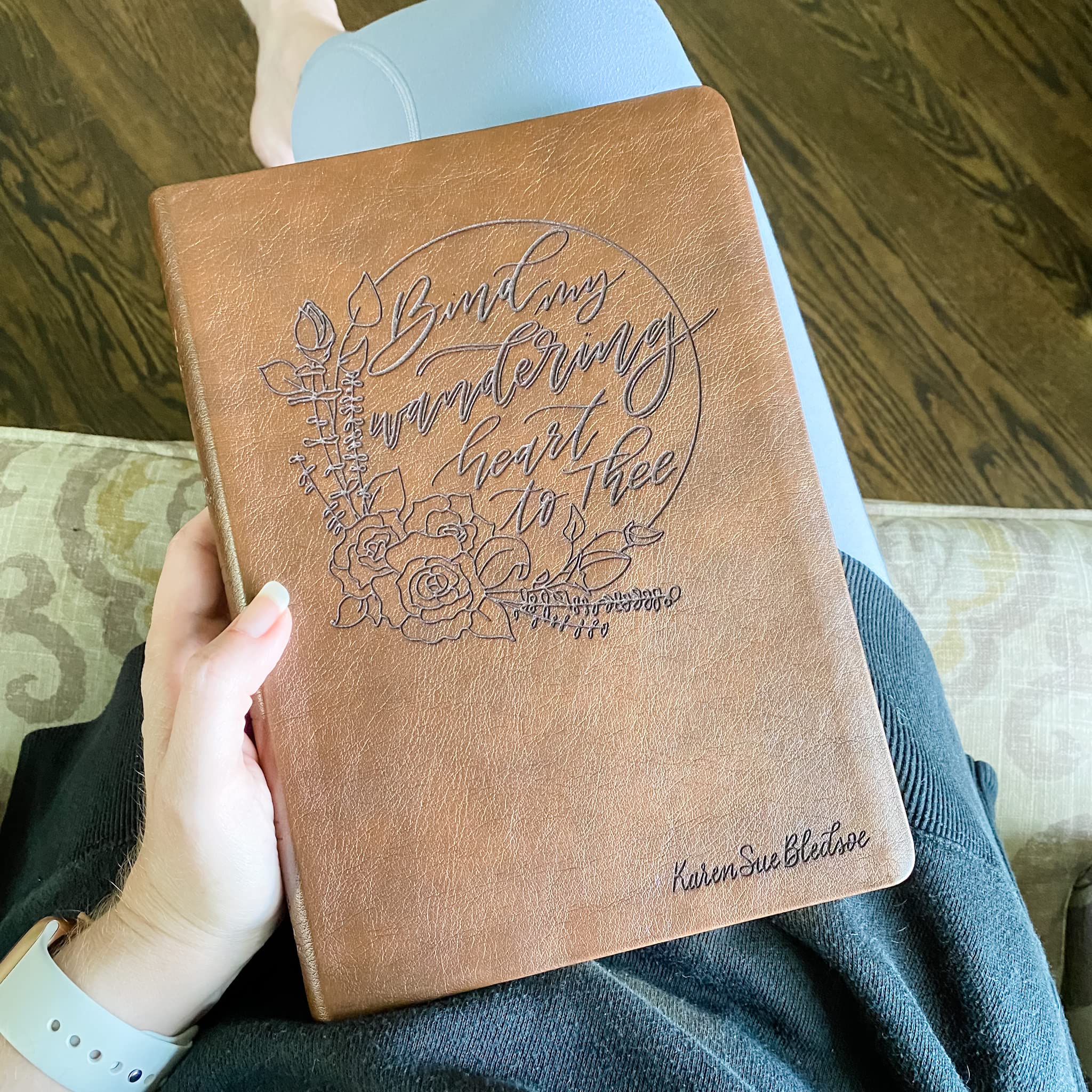 Hand Illustrated Laser Engraved NASB Bible - Large Print Reference Bible with Brown Leather Cover | Custom Name Engraving Available | Perfect for Church, Bible Study & Gift Giving