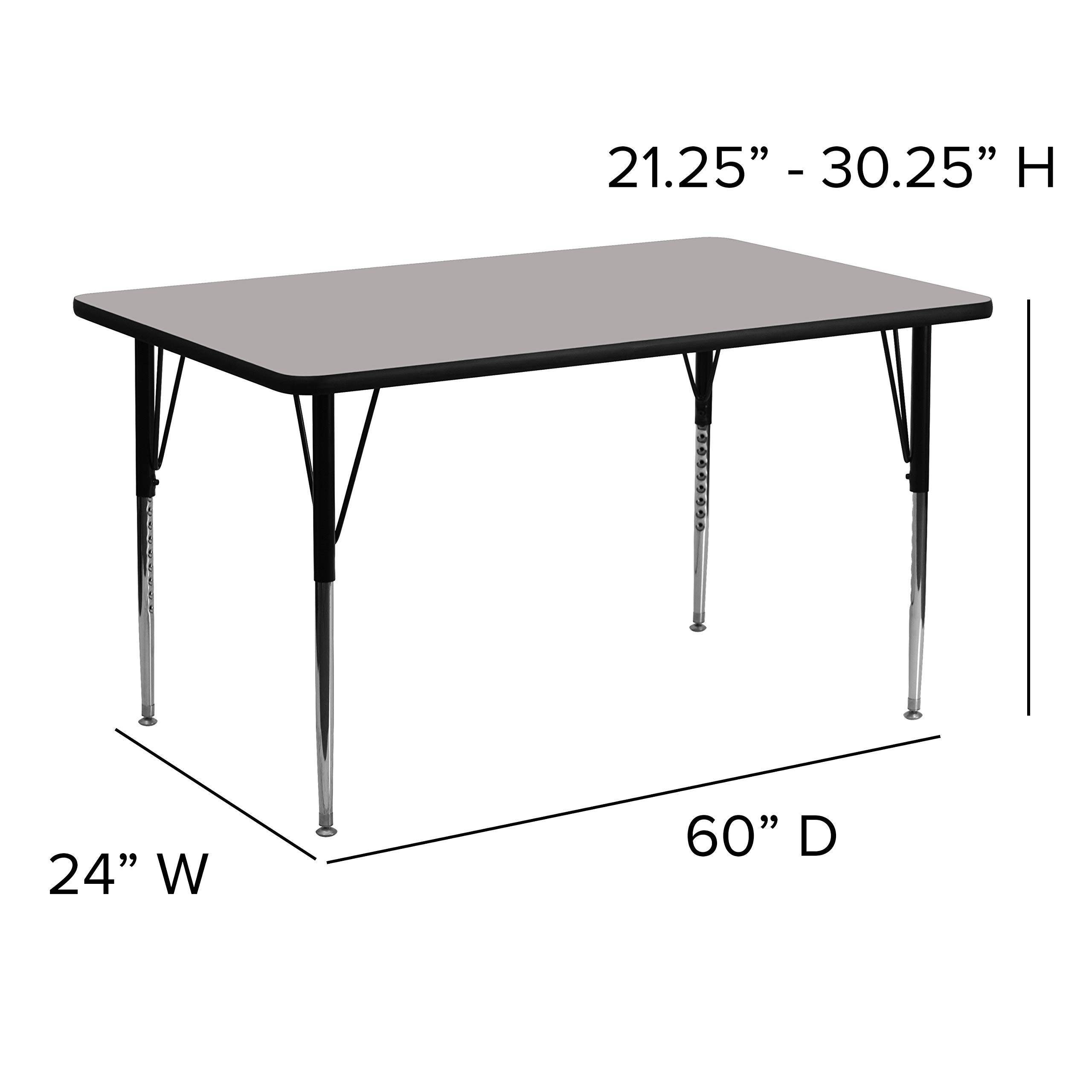 EMMA + OLIVER 24x60 Inch Grey HP Laminate Adjustable Activity Table - Perfect for Classrooms, Offices, and Home Study Spaces