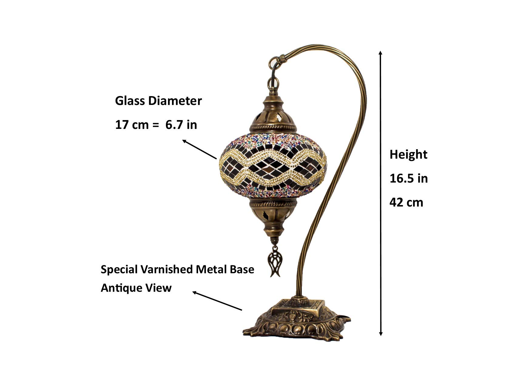 Handmade Turkish Mosaic Table Lamp - 20 Styles Rustic Moroccan Swan Neck Stained Glass Lamp with LED Bulb - Perfect for Living Room, Bedroom, or Office Decor