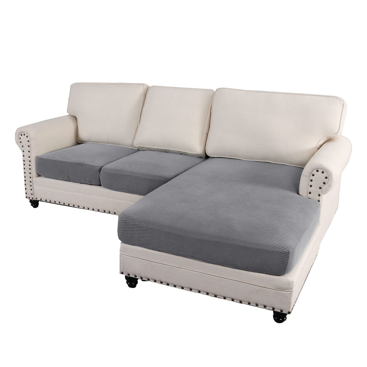 H.VERSAILTEX 3-Piece L-Shaped Sectional Sofa Cover Set - Reversible Left/Right Chaise & Cushion Covers (Dove Gray) - Protects Furniture from Pets, Stains & Wear - Perfect for Living Room, Family Room & Home Theater
