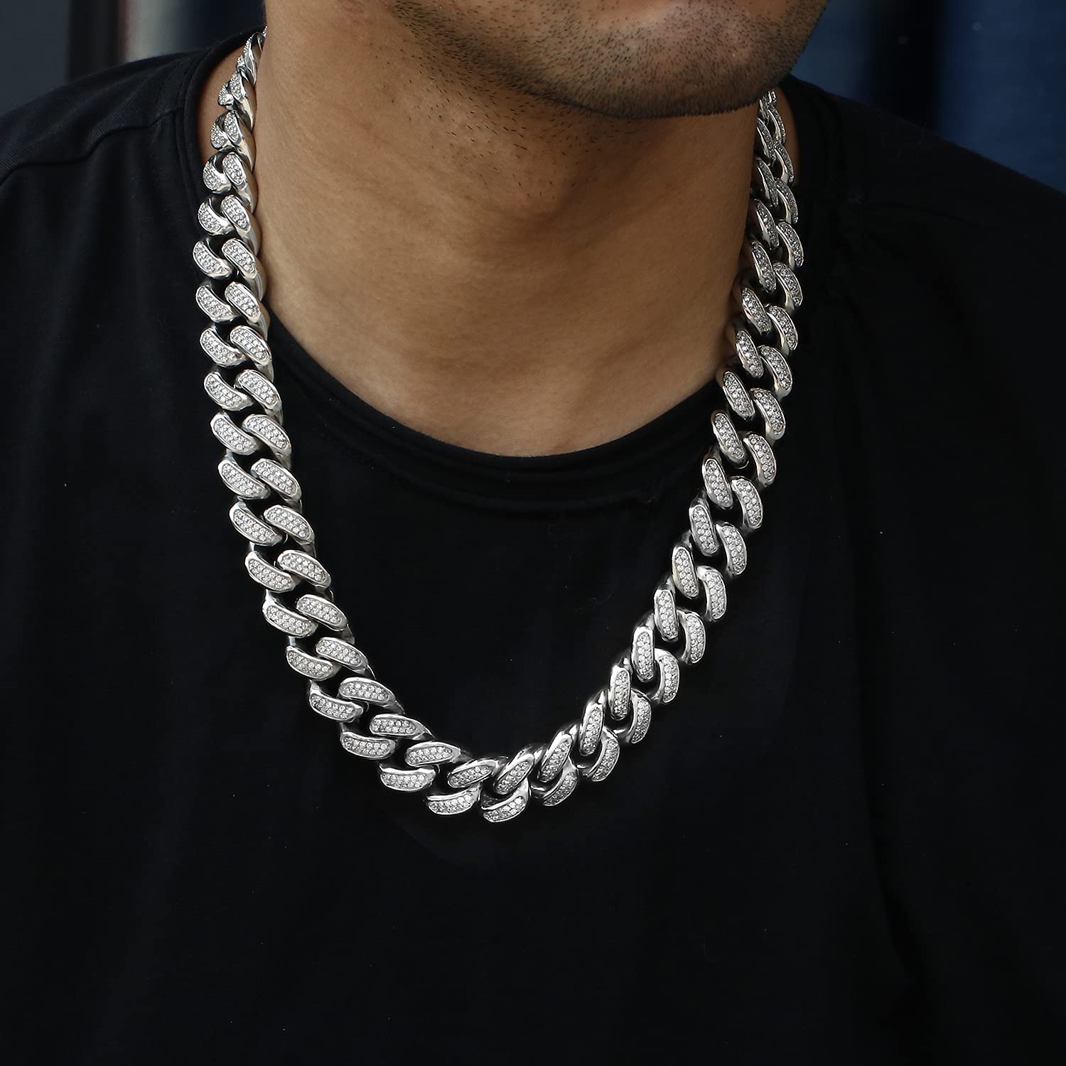 20mm Iced Out Cuban Link Chain - Stainless Steel Hip Hop Jewelry with 5A+ Cubic Zirconia VVS Prong Setting | Diamond-Like Necklace & Bracelet for Men & Women | Perfect Birthday Gift for Rappers & Fashion Lovers (Night Out, Concert, Special Occasion)