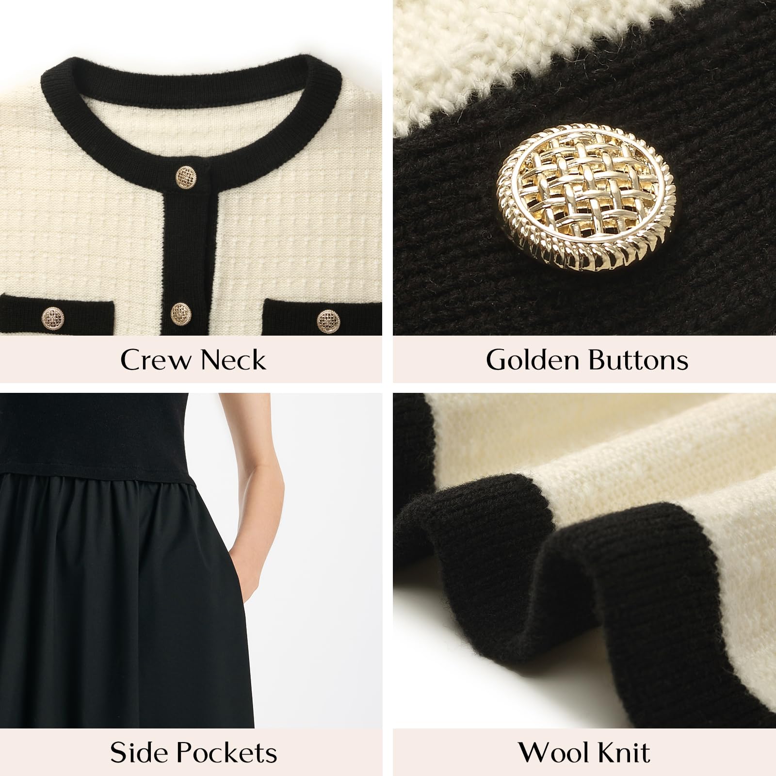 Women's 2-Piece Sweater Knit Outfit Set - Long Sleeve Cropped Cardigan & Dress with Pockets | Spring Casual Wear, Office Outfits & Date Night Looks
