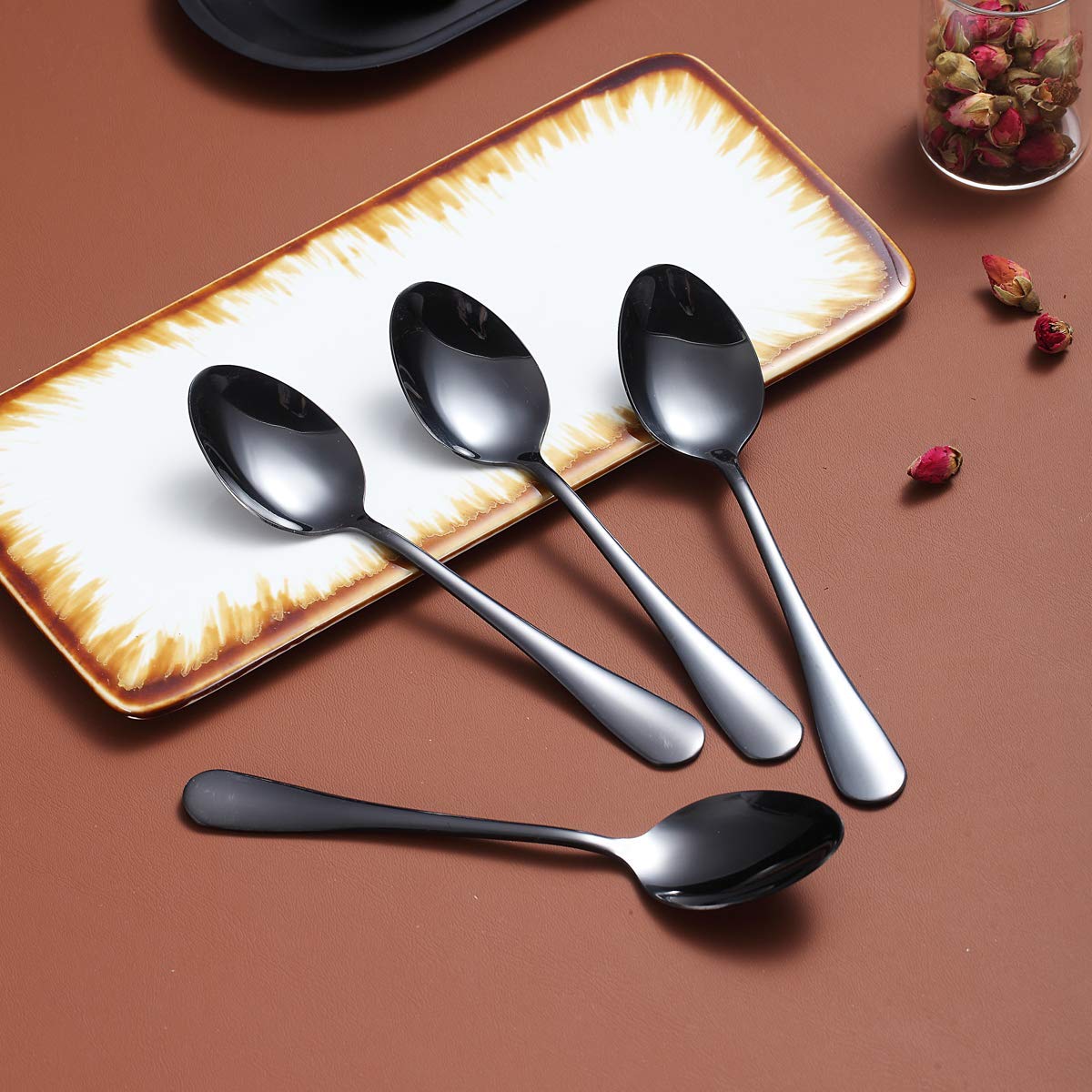 Premium Black Teaspoons Set of 4 - 6.5