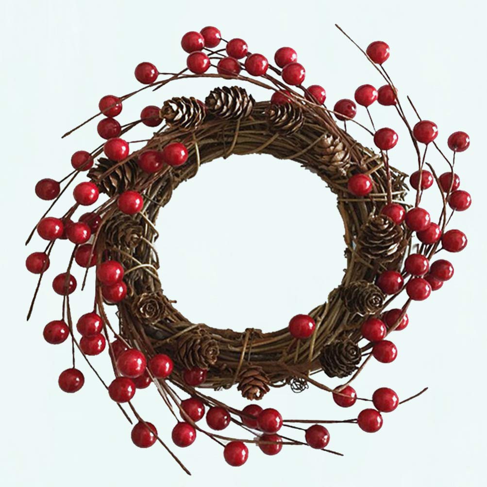 TENDYCOCO Artificial Berry and Pine Wreath - Spring Autumn Christmas Decor with Red Berries, Twigs & Candles for Indoor Outdoor Home Door Wall Mantel Holiday Party Wedding Decoration