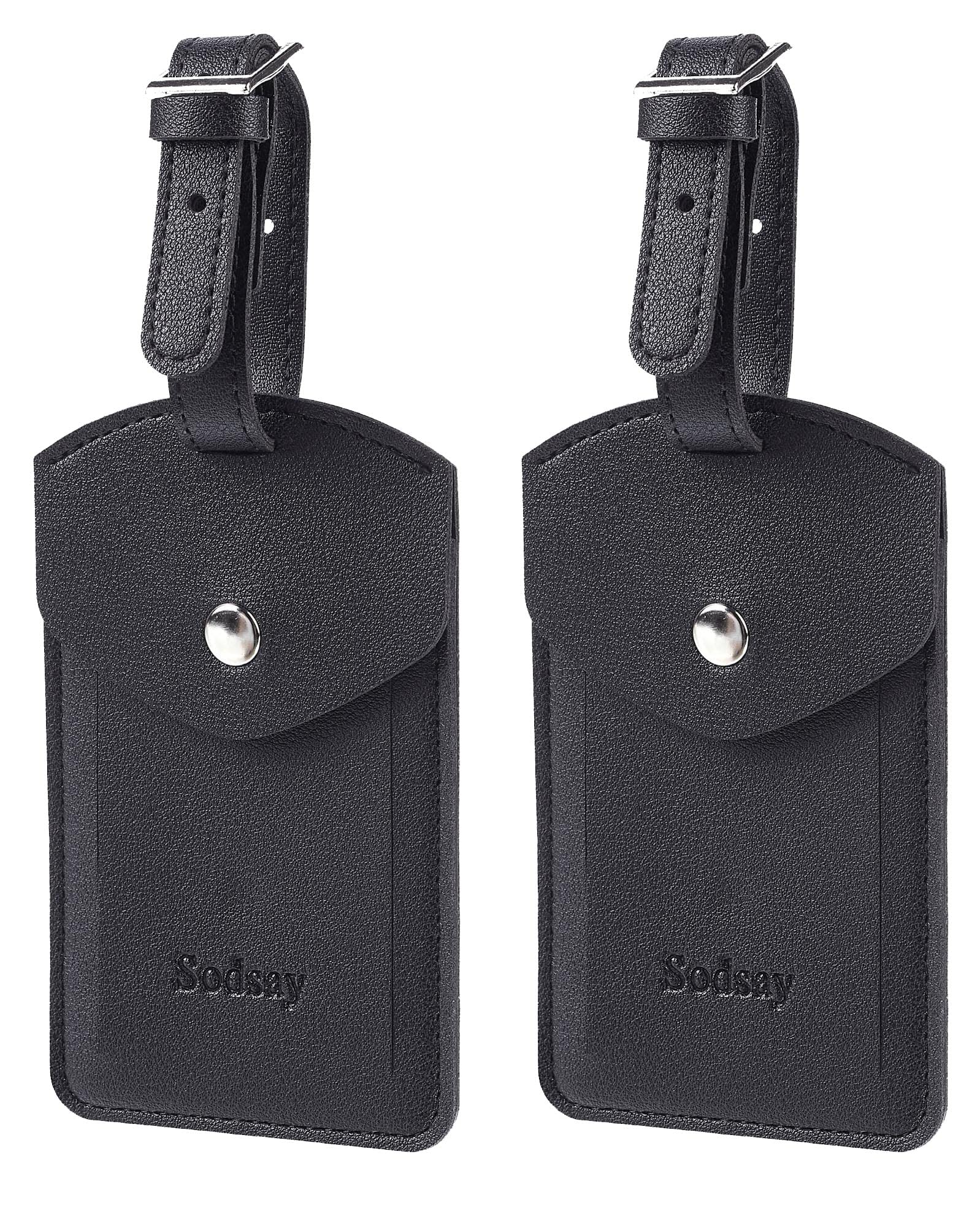 Sodsay Genuine Leather Luggage Tags for Travel - 2 Pack with Privacy Flap ID Card Holder | Durable Suitcase Bag Tags for Business Trips & Vacations