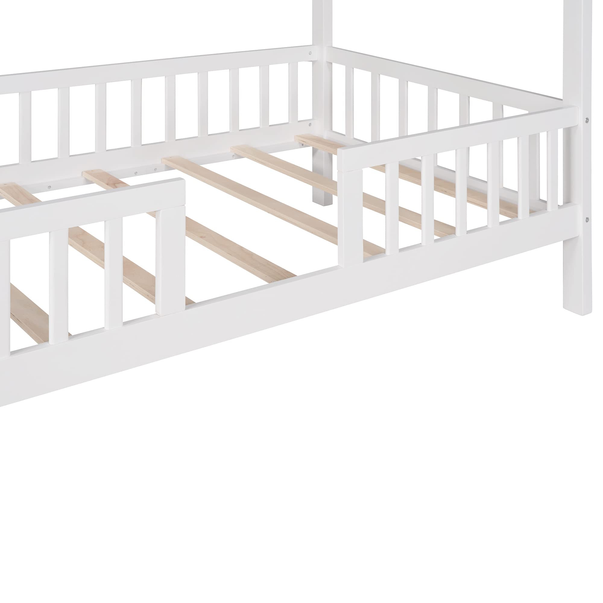 Harper & Bright Designs Twin House Bed for Kids - Wooden Cabin Playhouse Bed Frame with Roof & Fence for Boys & Girls, No Box Spring Needed, White - Perfect for Bedroom, Playroom & Kids' Fantasy Adventure Space
