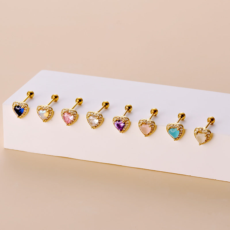 20G Cartilage Crystal Heart Earrings - Opal Heart Stud Earrings for Women | Dainty Jewelry Gift for Valentine's Day, Anniversary & Special Occasions