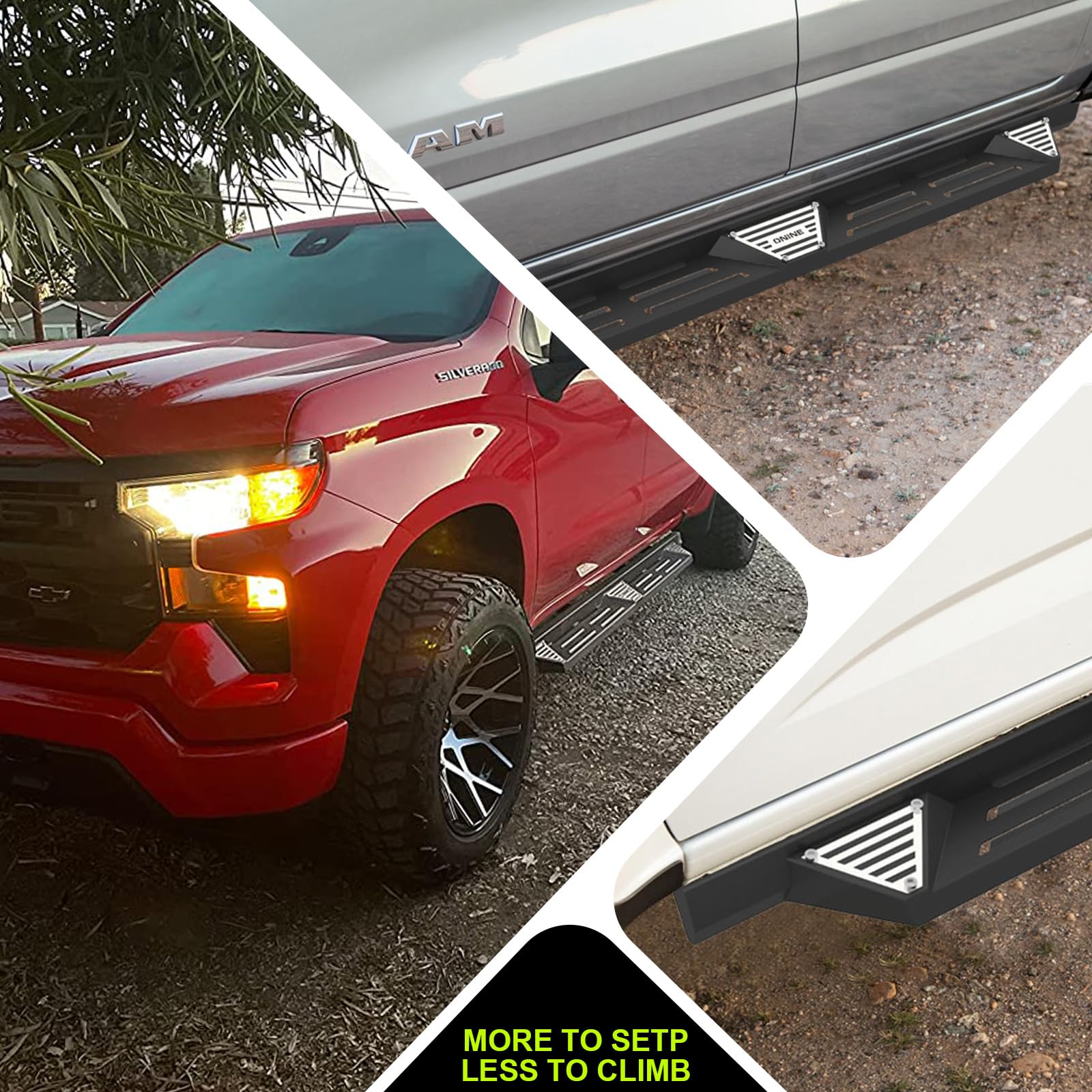 ONINE Running Boards for 2019-2025 Chevy Silverado/GMC Sierra 1500 & 2020-2025 Silverado/Sierra 2500HD 3500HD Crew Cab - Textured Black Drop Side Step Nerf Bar Rock Sliders | Off-Road Protection & Easy Access