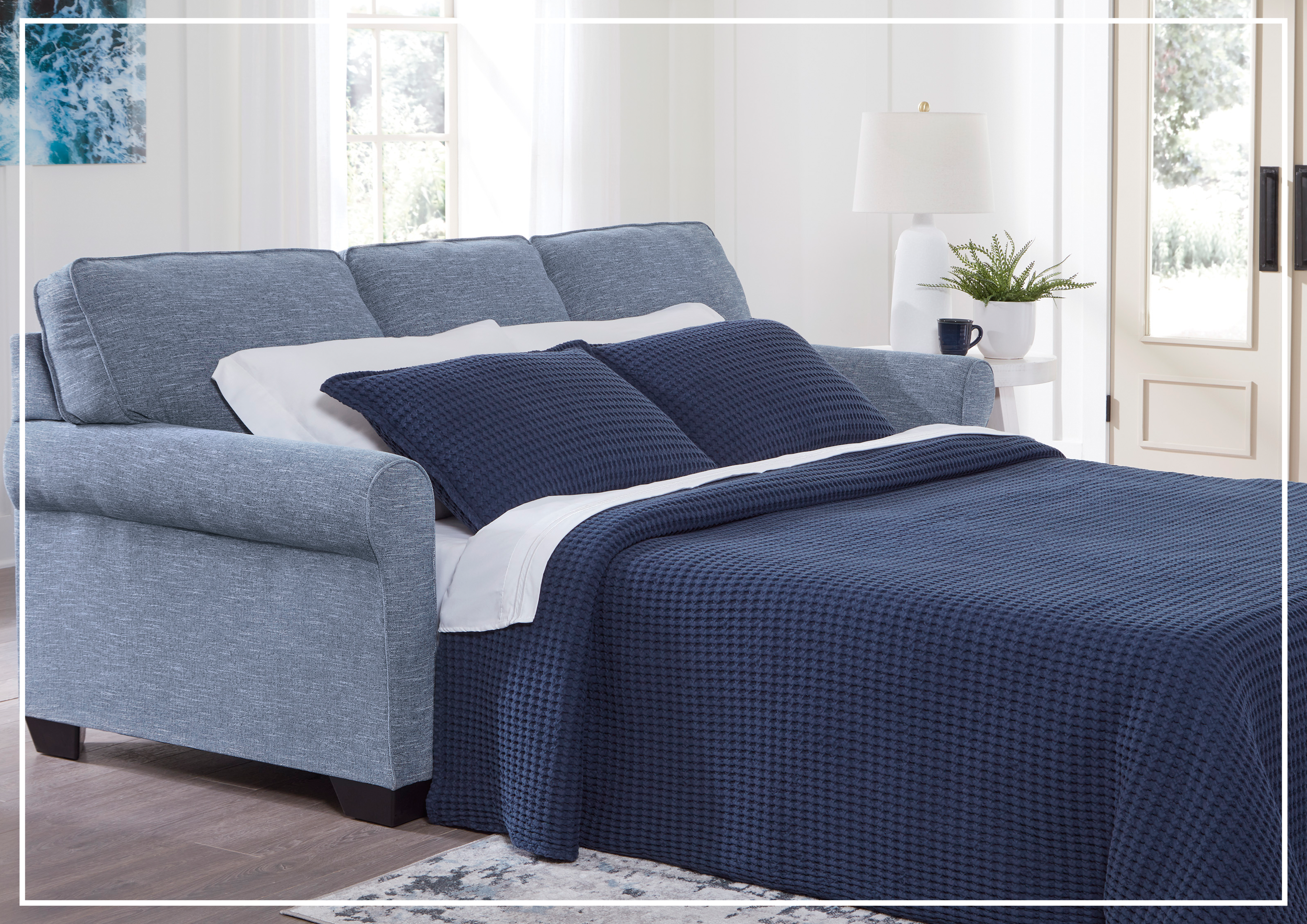 Gio Italia Como Bella Queen Sofa Sleeper - Denim Blue Convertible Sleeper Sofa Bed for Small Spaces | Perfect for Guest Rooms, Apartments & Living Rooms