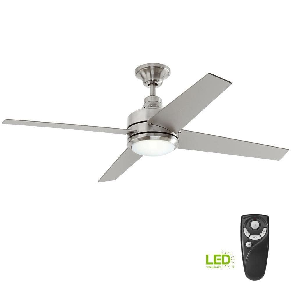 52 Inch Brushed Nickel LED Ceiling Fan with Remote Control - Energy Efficient Indoor Cooling for Living Room, Bedroom & Office