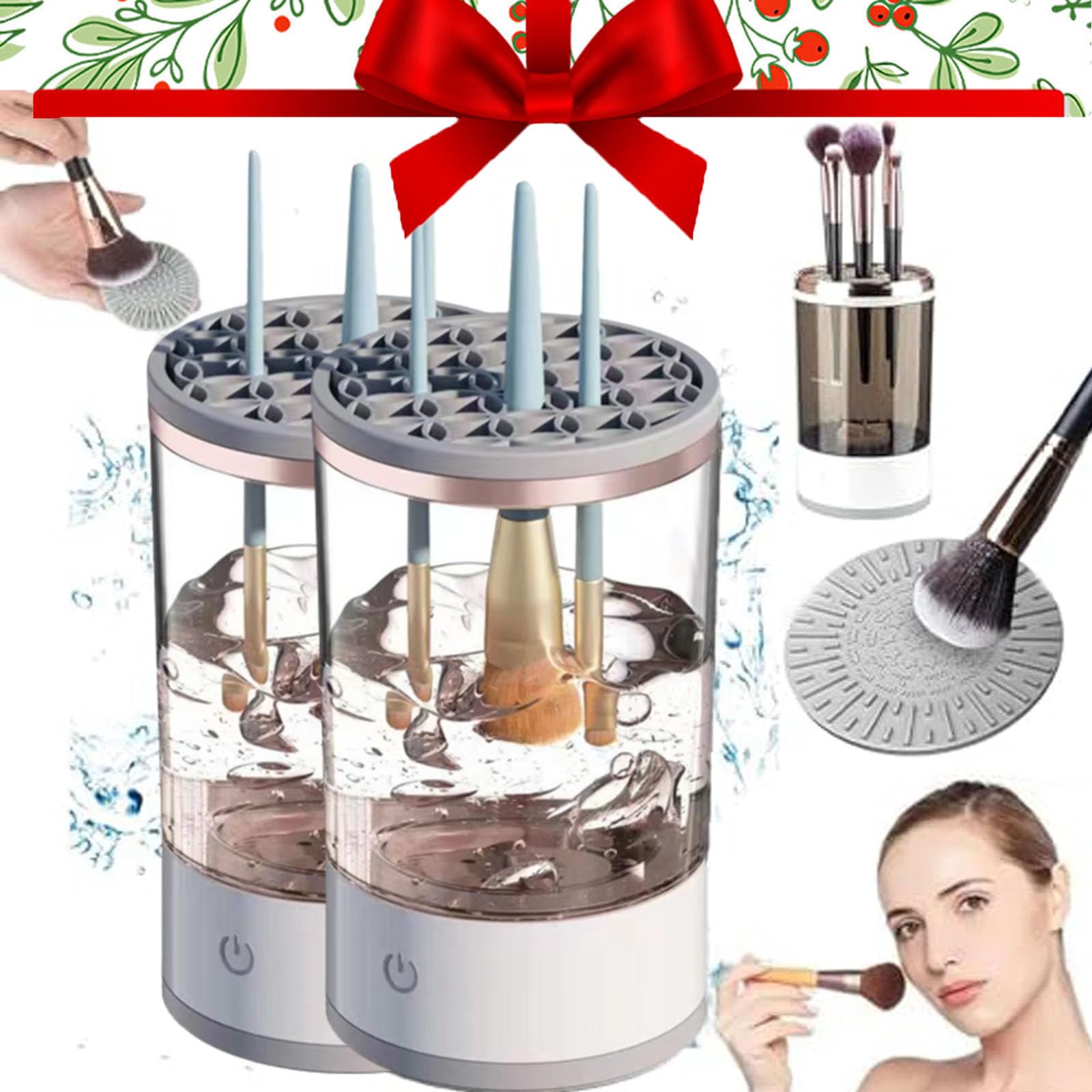 Electric Makeup Brush Cleaner Machine - Automatic Beauty Swirl Cosmetic Brush Cleaner for All Size Brushes (2PCS) - Perfect for Home Salon, Professional Makeup Artists & Travel Makeup Kits