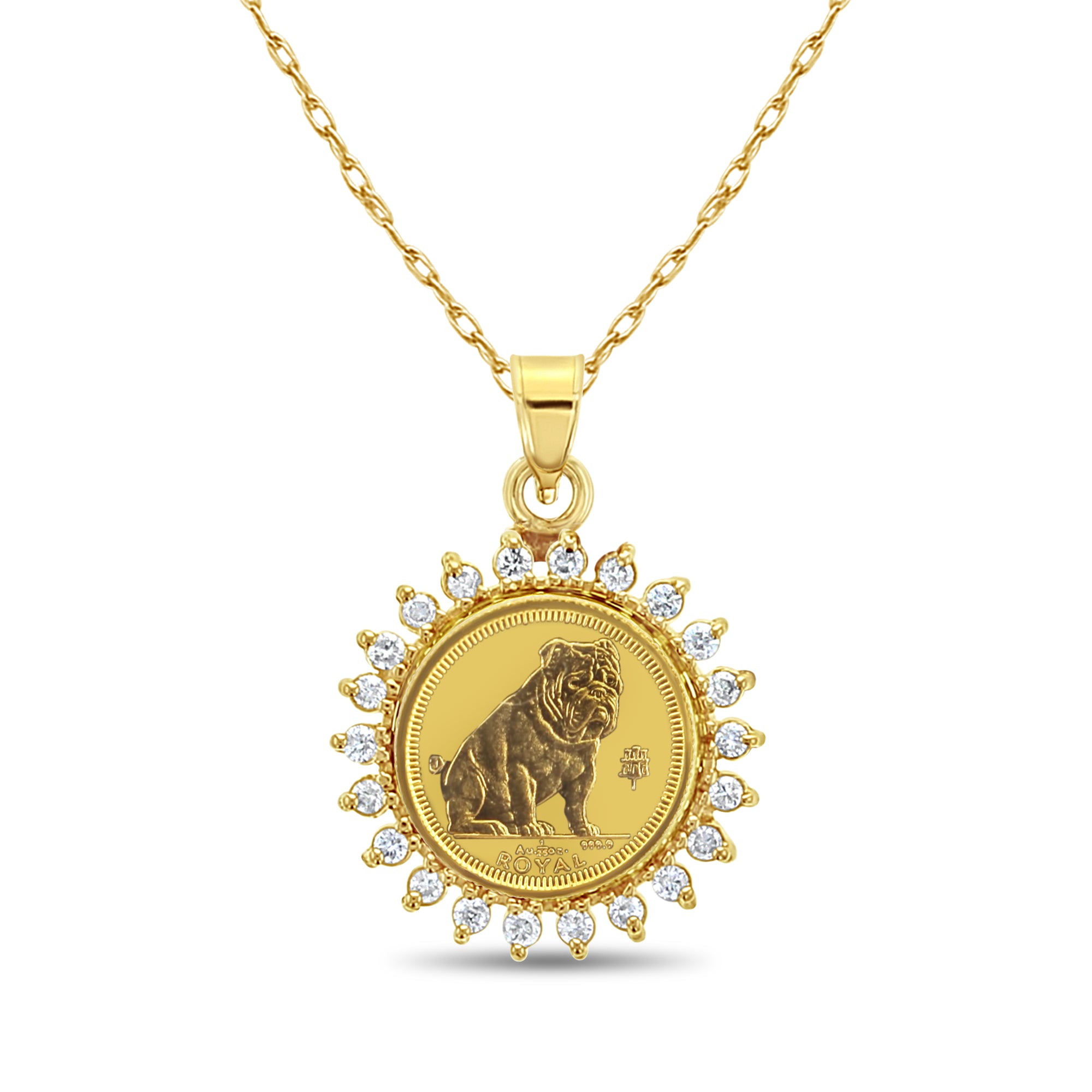 England Gibraltar Gold Coin Necklace with Diamond Halo - Vintage British Jewelry for Women, 18K Gold Pendant Necklace, Perfect Gift for Anniversary, Birthday & Special Occasions