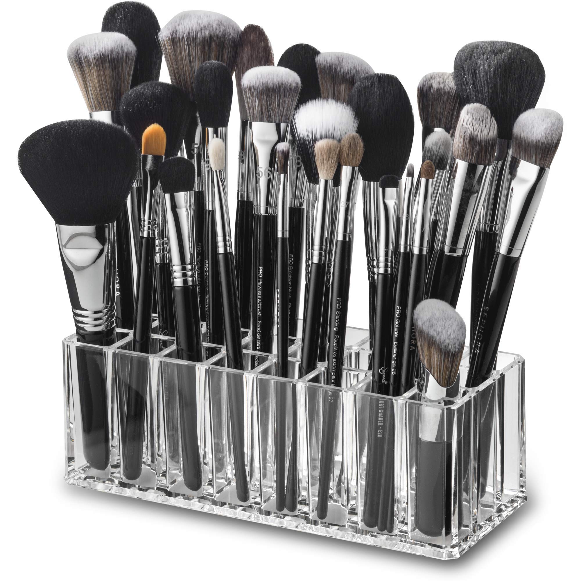 byAlegory (Set of 2) Clear Acrylic Makeup Brush Organizer - 24 Deep Slot Storage Container for Cosmetic & Beauty Brushes | Perfect for Vanity, Travel & Salon Organization