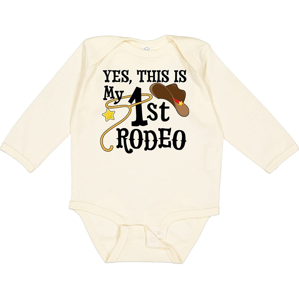 Inktastic 'Yes, This Is My 1st Rodeo' Cowboy Hat & Red Long Sleeve Bodysuit - Western Outfit for Baby Photoshoots, Rodeo Events & Country-Themed Parties