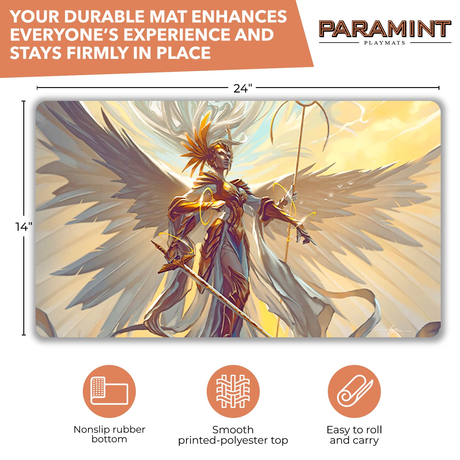 Dominic Archangel of Judgment Stitched MTG Playmat by Asur Misoa - Premium Magic The Gathering Playmat for MTG, YuGiOh & TCG Games - Durable Gaming Mat with Original Art Design - Perfect for Tournaments, Casual Play & Card Game Nights