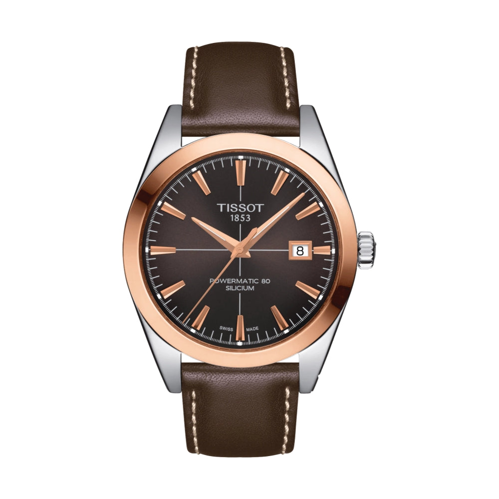 Gentleman Powermatic 80 Automatic Watch with Silicium Movement, 18K Gold Bezel & Brown Leather Strap - Perfect for Business Meetings and Formal Occasions