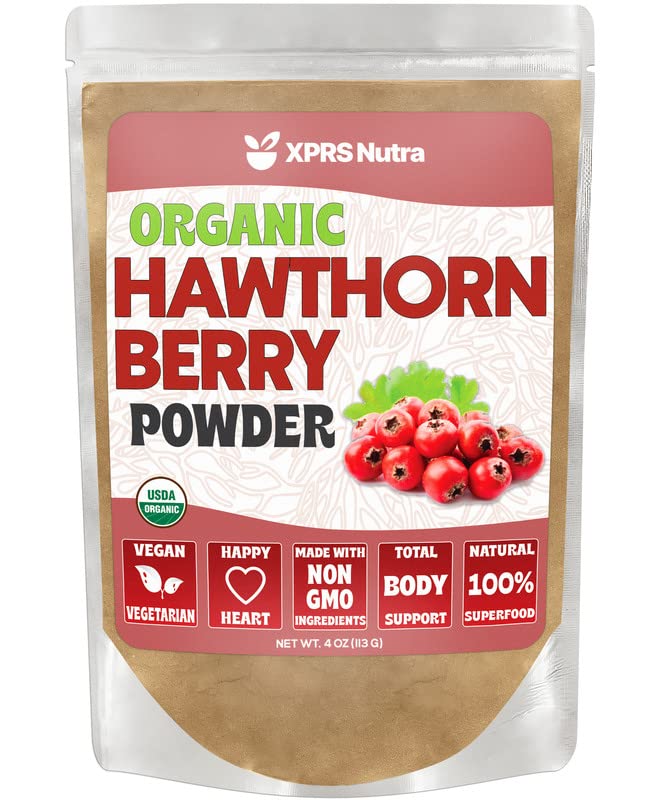 Organic Hawthorn Berry Powder - USDA Certified Premium Hawthorne Berry Supplement for Cardiovascular & Heart Health - Vegan, Non-GMO, Gluten-Free (4oz) - Supports Circulation & Blood Pressure for Active Lifestyles