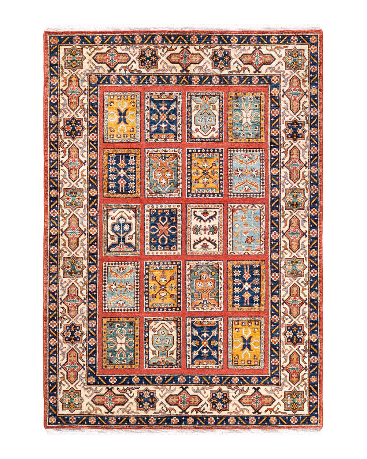 Handmade Bohemian Tribal Red Wool Area Rug 6x9 ft - Unique Hand-Knotted Solo Rugs for Living Room, Bedroom & Boho Decor