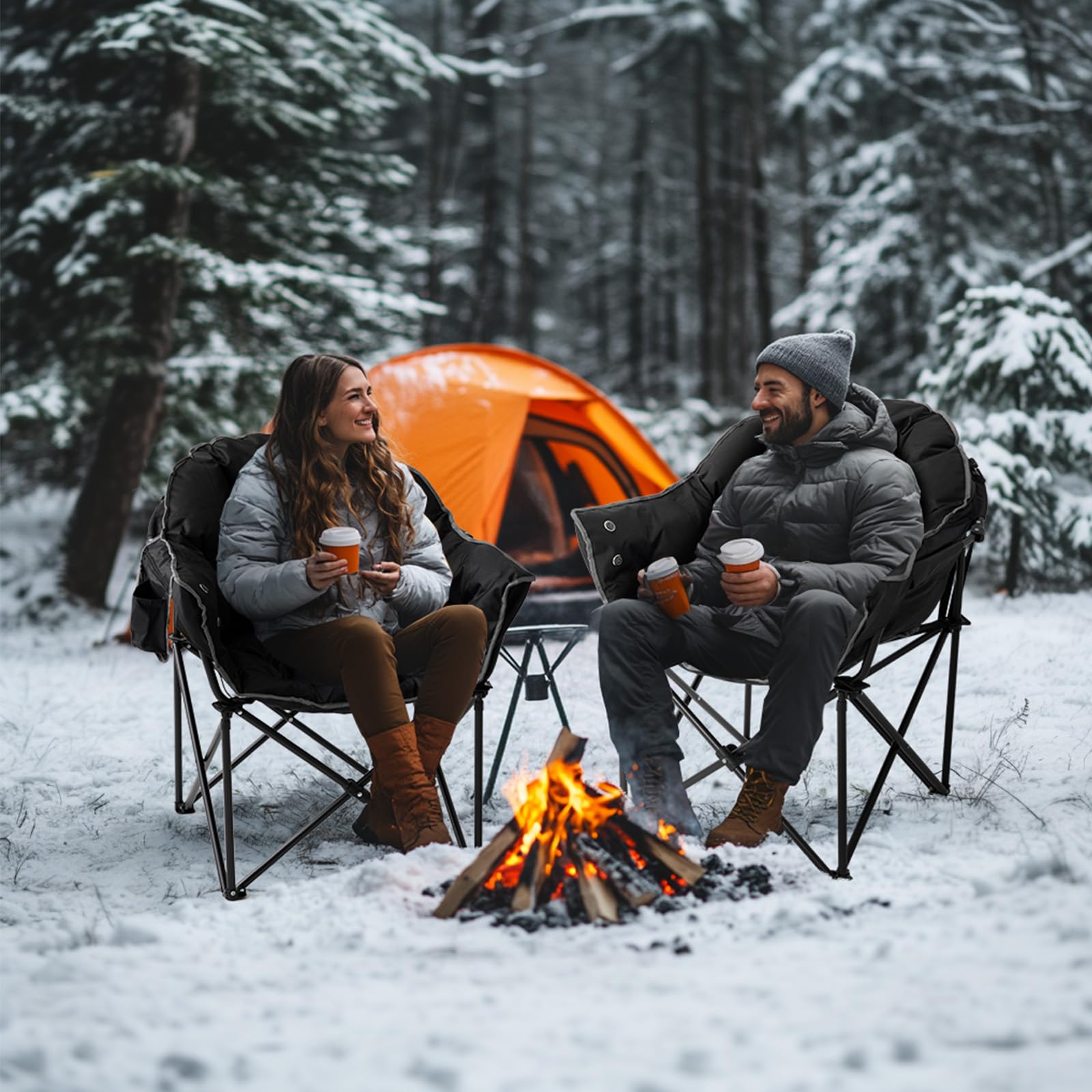 LILYPELLE Oversized Heated Camping Chair - 3 Adjustable Heat Levels, Portable Folding Moon Saucer Chair for Outdoor, Patio, Lawn & Lounge - Perfect for Camping, Backyard Relaxation & Winter Gatherings