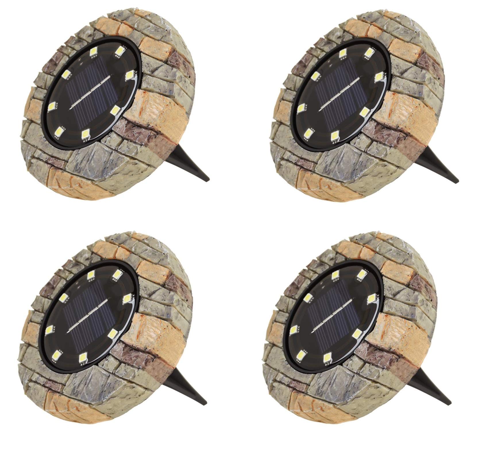 Bell+Howell Disk Lights Stone 8-Bulb Auto On/Off Outdoor Camouflaged LED Landscape Lighting - Weatherproof Solar Spotlights for Garden, Pathway, Yard & Patio Decoration (As Seen On TV)