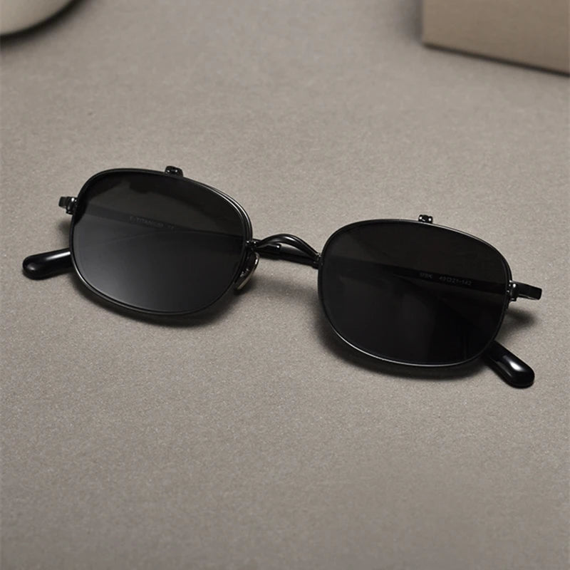 Unisex Black Semi-Rimless Rectangle Titanium Eyeglasses with Clip-On Sunglasses K15 - Stylish & Lightweight for Work, Driving, and Outdoor Activities