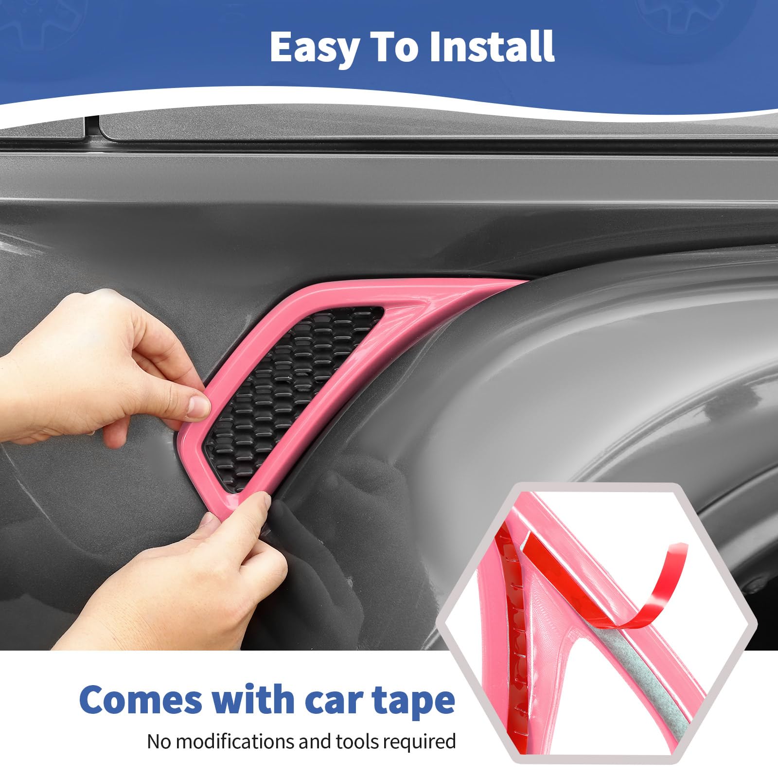 Jeep Wrangler JL JLU & Gladiator JT Side Fender Vent Decal Trim Cover - RT-TCZ Pink Exterior Accessories (2018-2024 Models, 2-Piece Set) - Enhance Off-Road Style & Protect Fenders