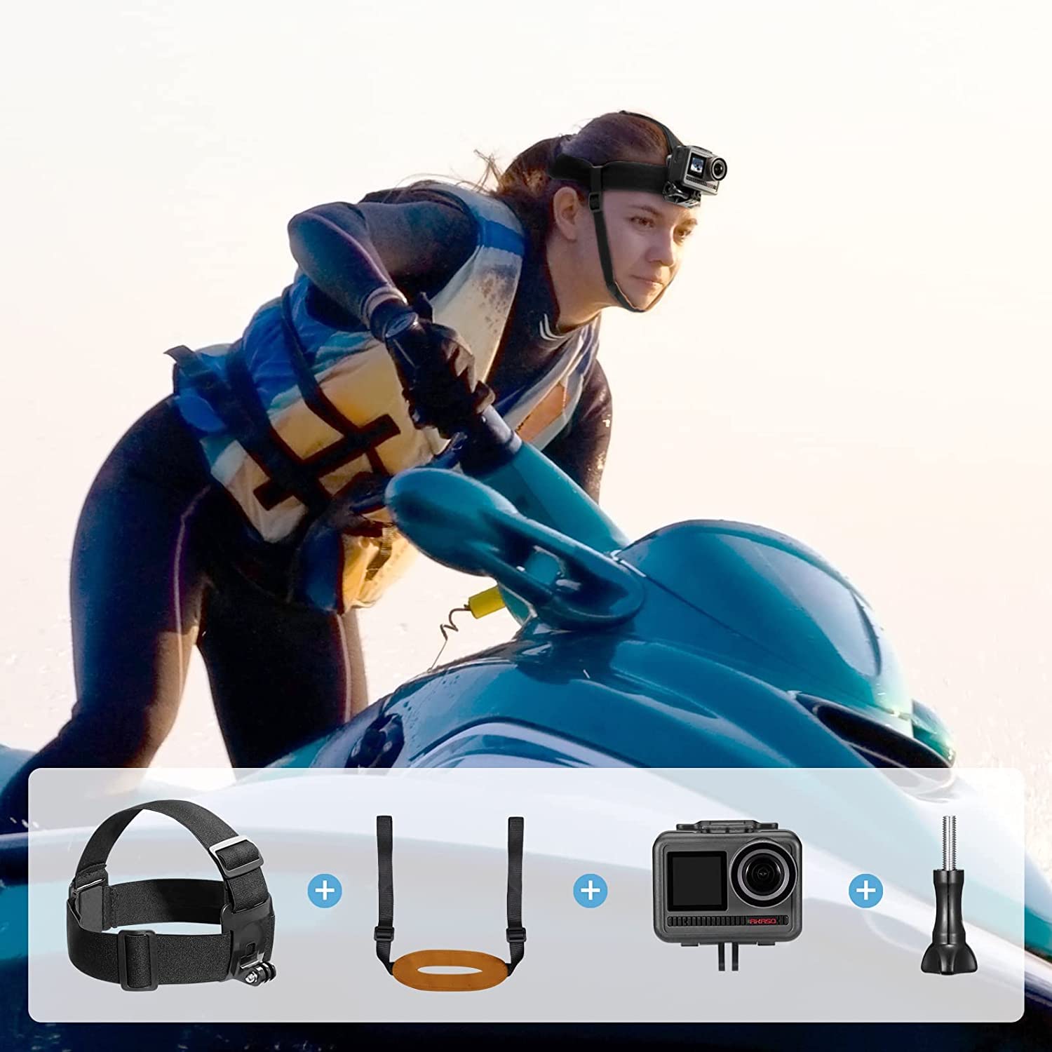AKASO Waterproof Action Camera Jet Ski Kit - Compatible with EK7000, EK7000 Pro, Brave 4, Brave 4 Pro, Brave 7 LE, Brave 7, V50X, V50 Pro, V50 Elite & Most Action Cameras - Perfect for Jet Skiing, Surfing, Kayaking & Water Sports Adventures