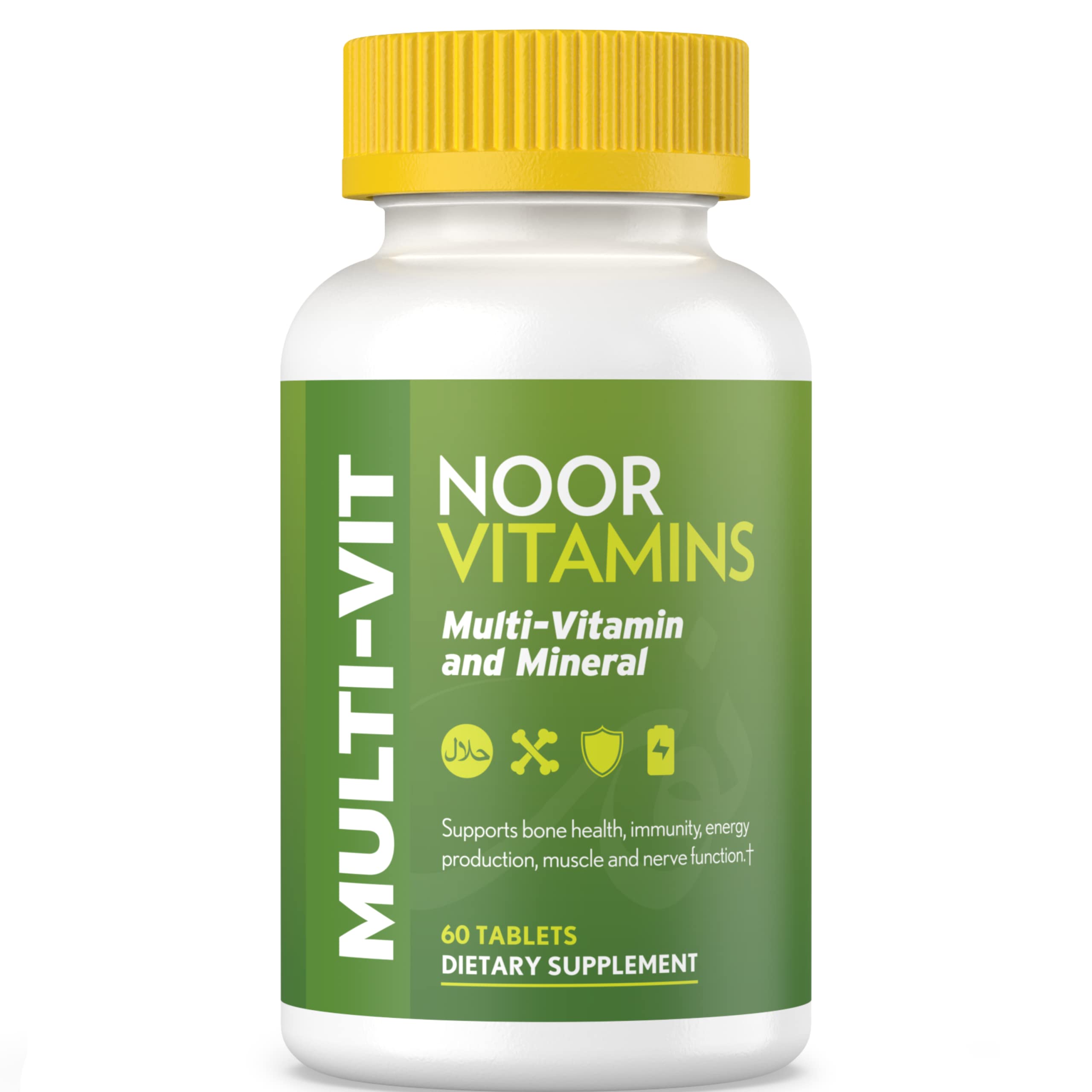 Halal Certified Multivitamin for Women & Men - Noor Vitamins Daily Supplement with 30 Essential Vitamins & Minerals (A, B12, C, Iron, Zinc) for Immune Support & General Health - Non-GMO, 2 Month Supply - Perfect for Busy Professionals & Active Lifestyles