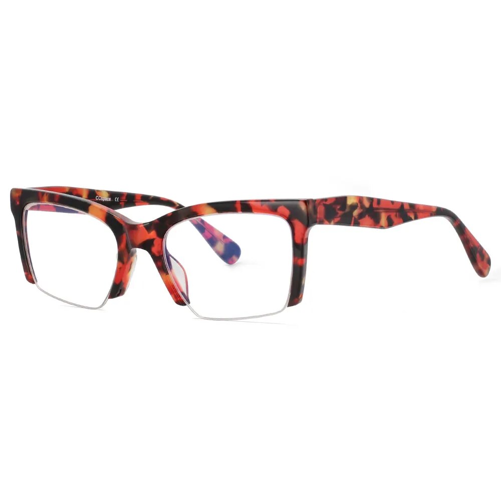 CCspace Women's Semi-Rimless Square Acetate Reading Glasses for Hyperopia (R49409) - Perfect for Office Work, Reading Books & Computer Use