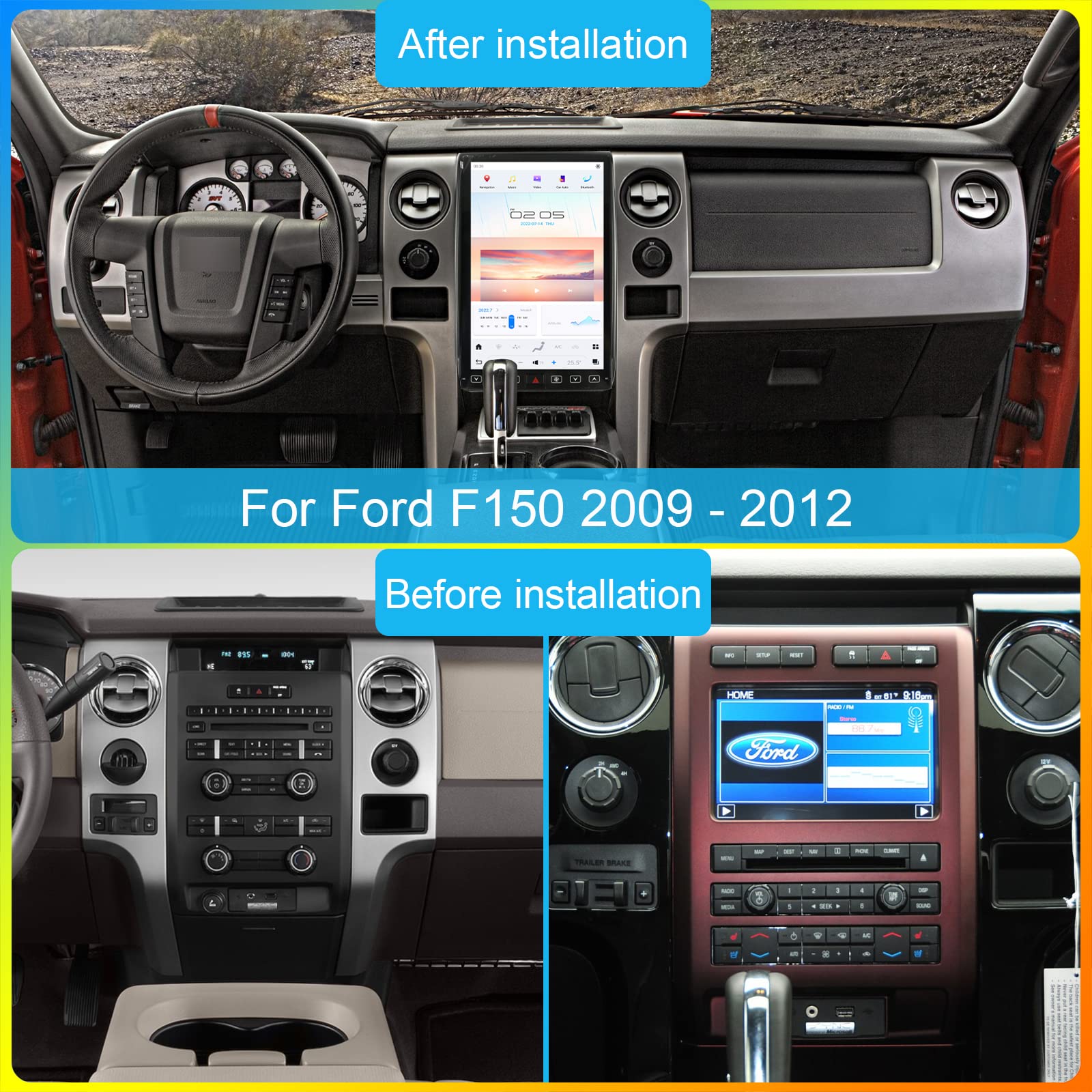 14.4 Inch Qualcomm Android 11 Car Stereo for Ford F150 (2009-2012) - Tesla Style Touch Screen with GPS Navigation, Android Auto, IPS Display | Upgrade Your Truck Audio System for Better Driving Experience