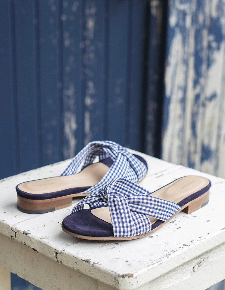 Antoinette Striped Marine Blue Fabric Sandals - Perfect for Beach Vacations & Summer Outfits