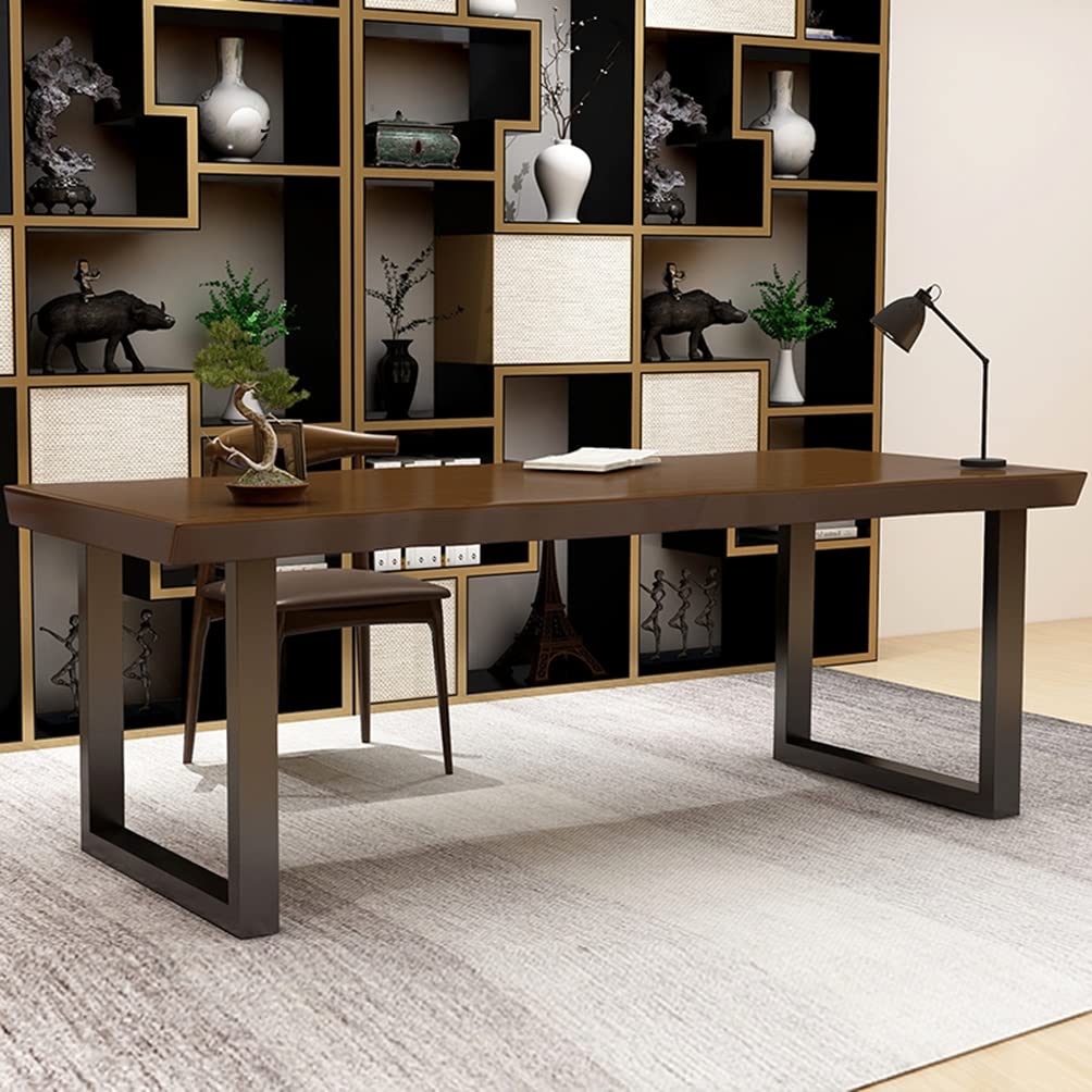 Modern Industrial Solid Wood Dining Table - 140X70X75CM, Home Office Kitchen Conference Computer Desk, Multi-Purpose for Dining, Working & Entertaining - Perfect for Small Spaces & Modern Interiors