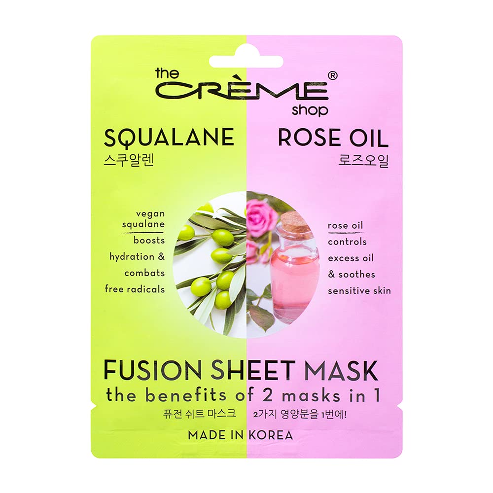 The Crème Shop Korean Rose & Squalane Sheet Mask - Hydrating Face Mask with Vegan Squalane & Hyaluronic Acid for Sensitive Skin (5 Pack) | Deep Moisturizing & Soothing Treatment for Dryness & Irritation